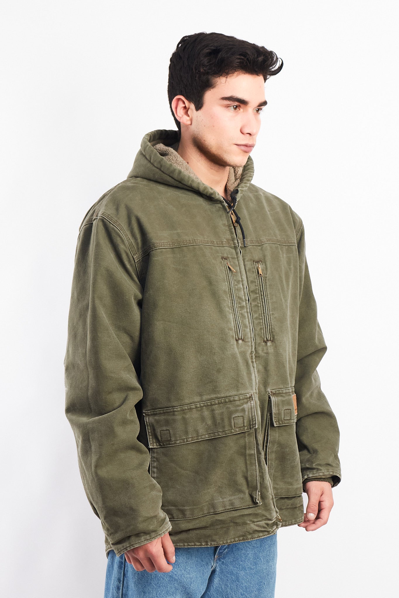 Vintage Carhartt C96 Army Green Sandstone Sherpa Jacket (L)