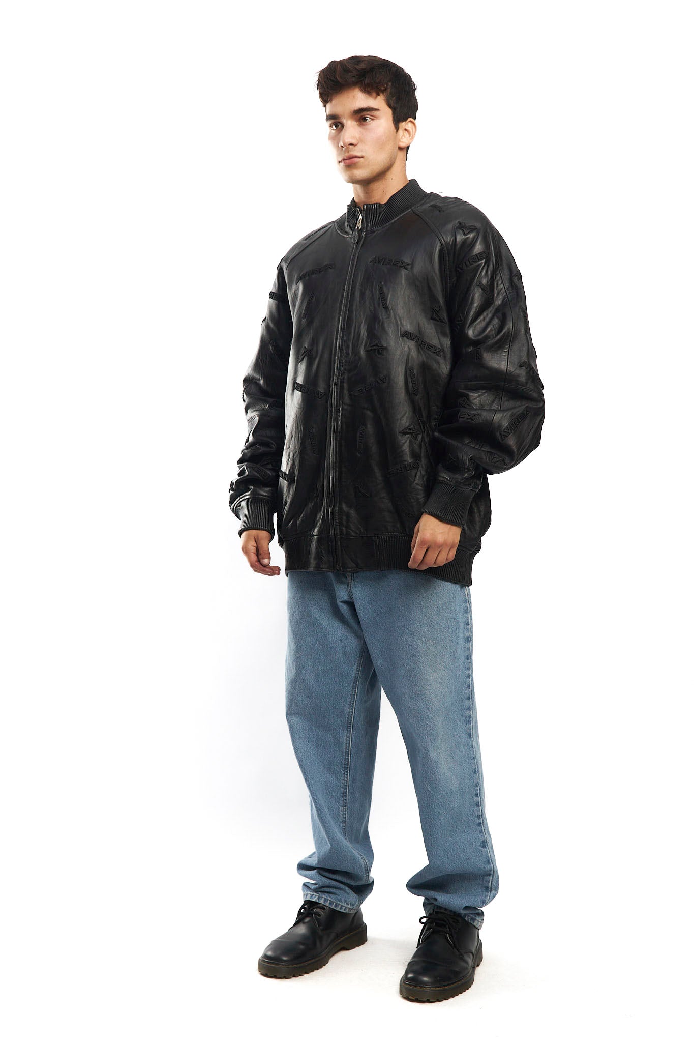 2000 Avirex Full Logo Black Leather Jacket (XL/XXL)