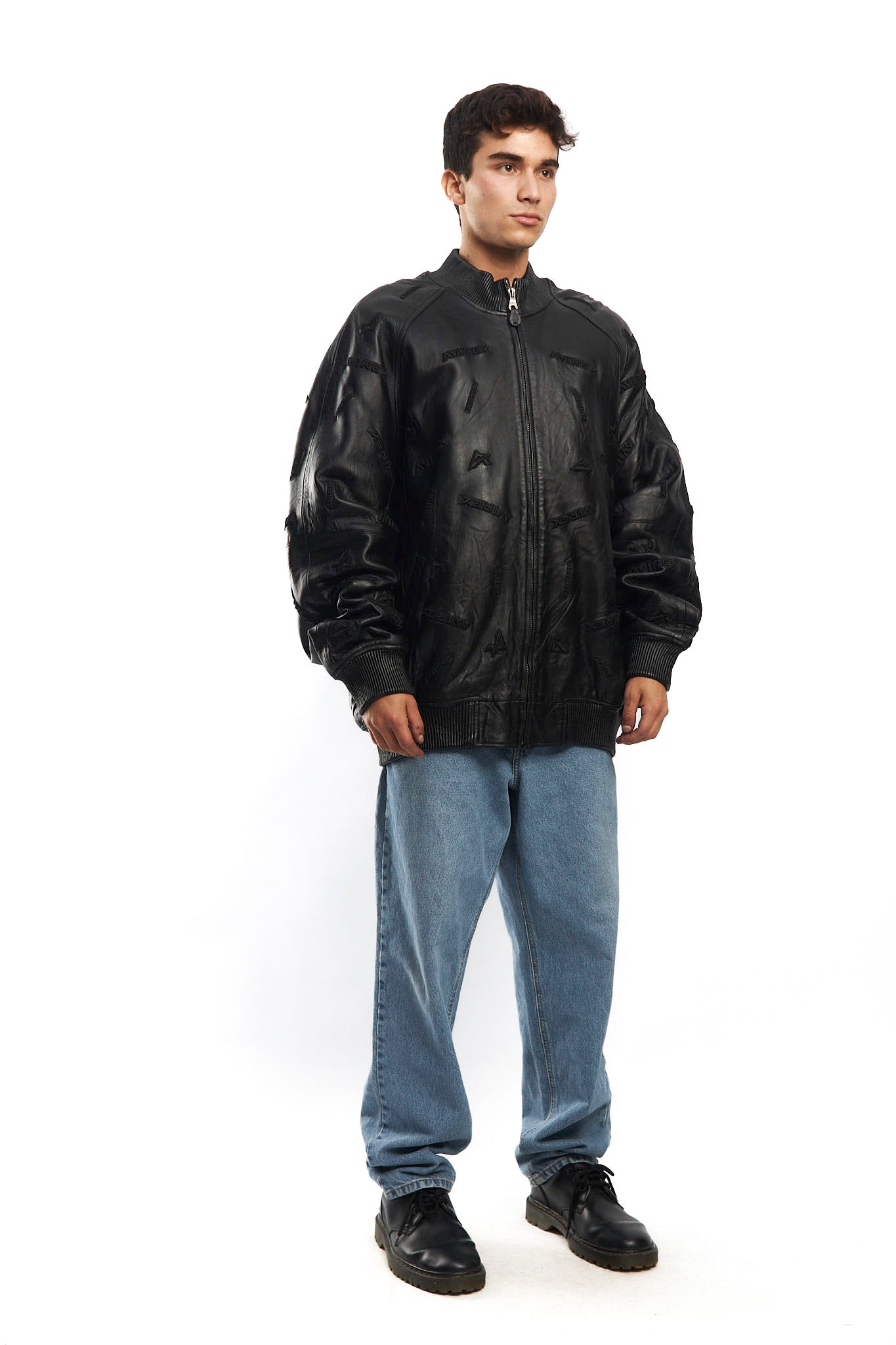 2000 Avirex Full Logo Black Leather Jacket (XL/XXL)