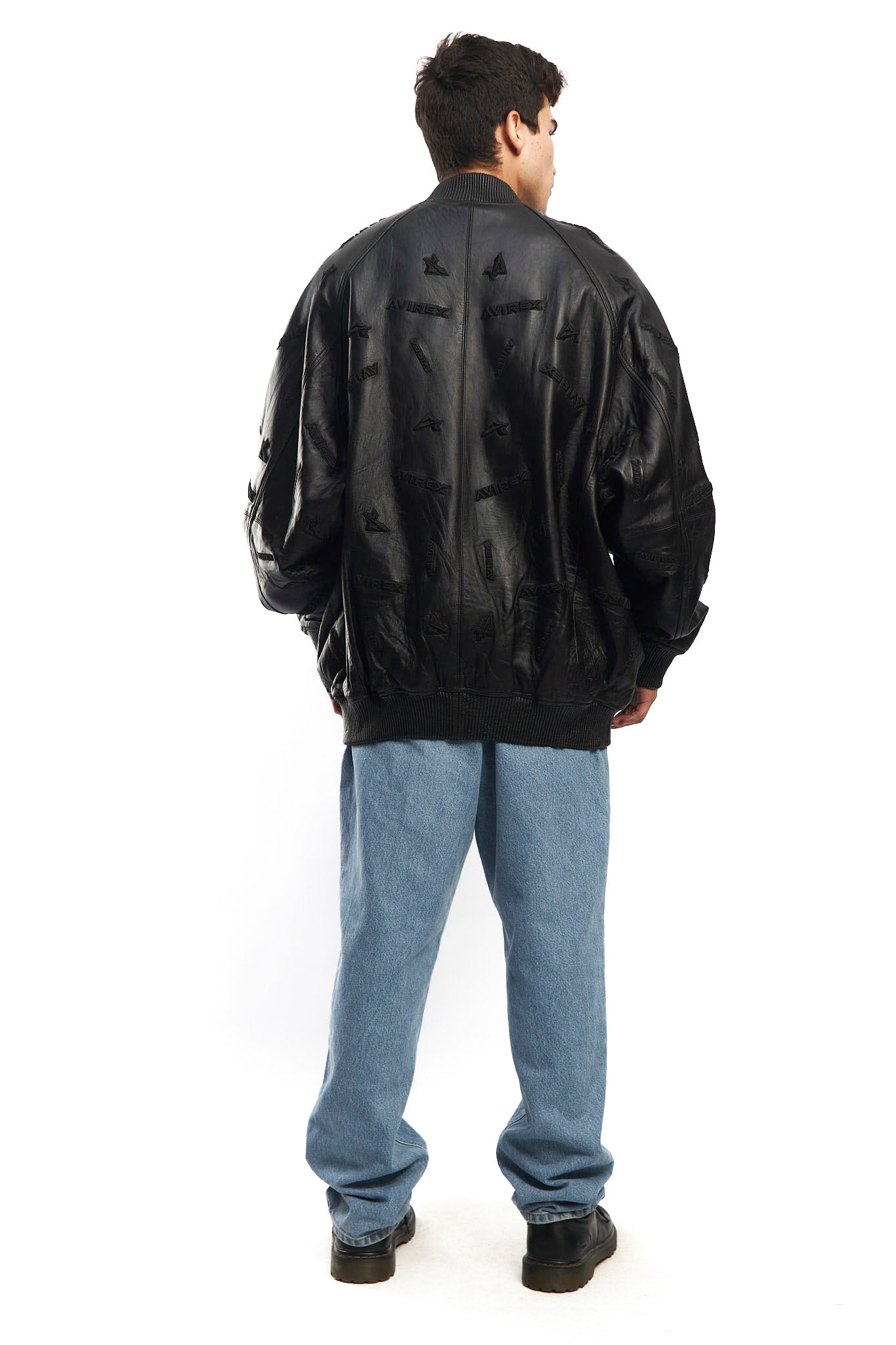 2000 Avirex Full Logo Black Leather Jacket (XL/XXL)