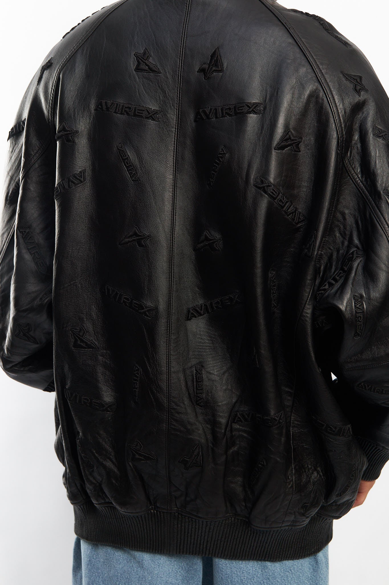 2000 Avirex Full Logo Black Leather Jacket (XL/XXL)