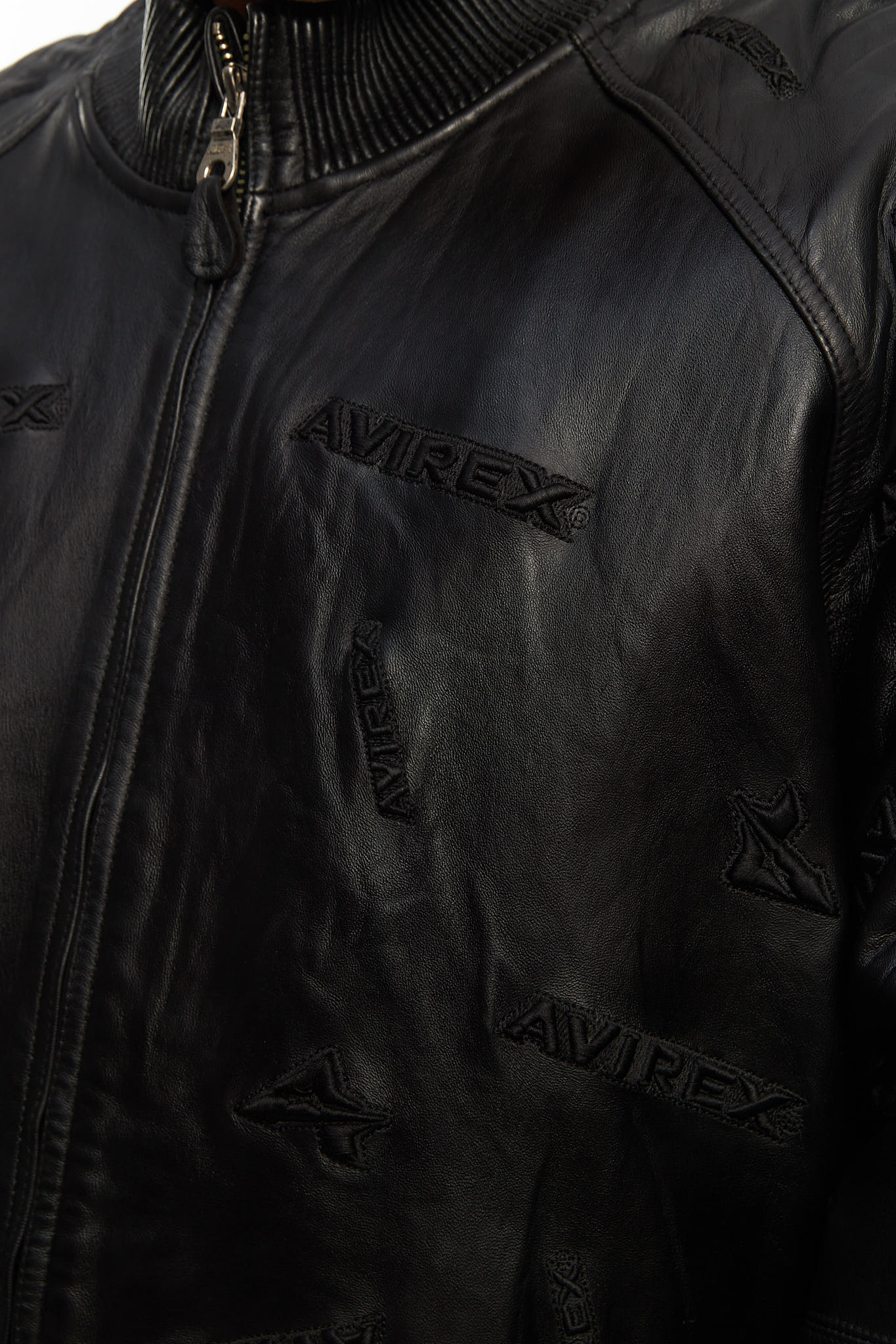 2000 Avirex Full Logo Black Leather Jacket (XL/XXL)
