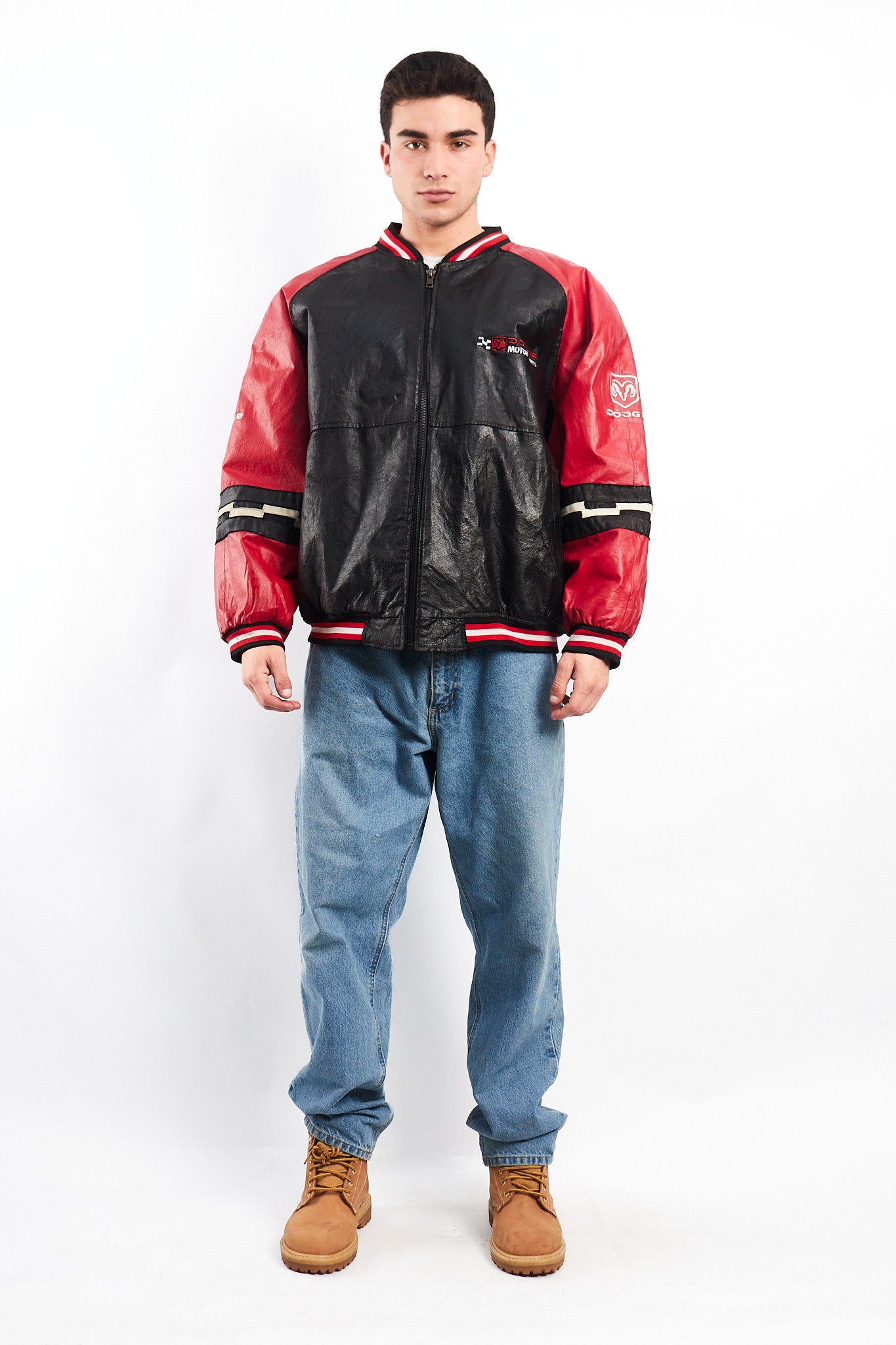 2000 Vintage Nascar Dodge Motorsports Leather Racing Jacket (L/XL)