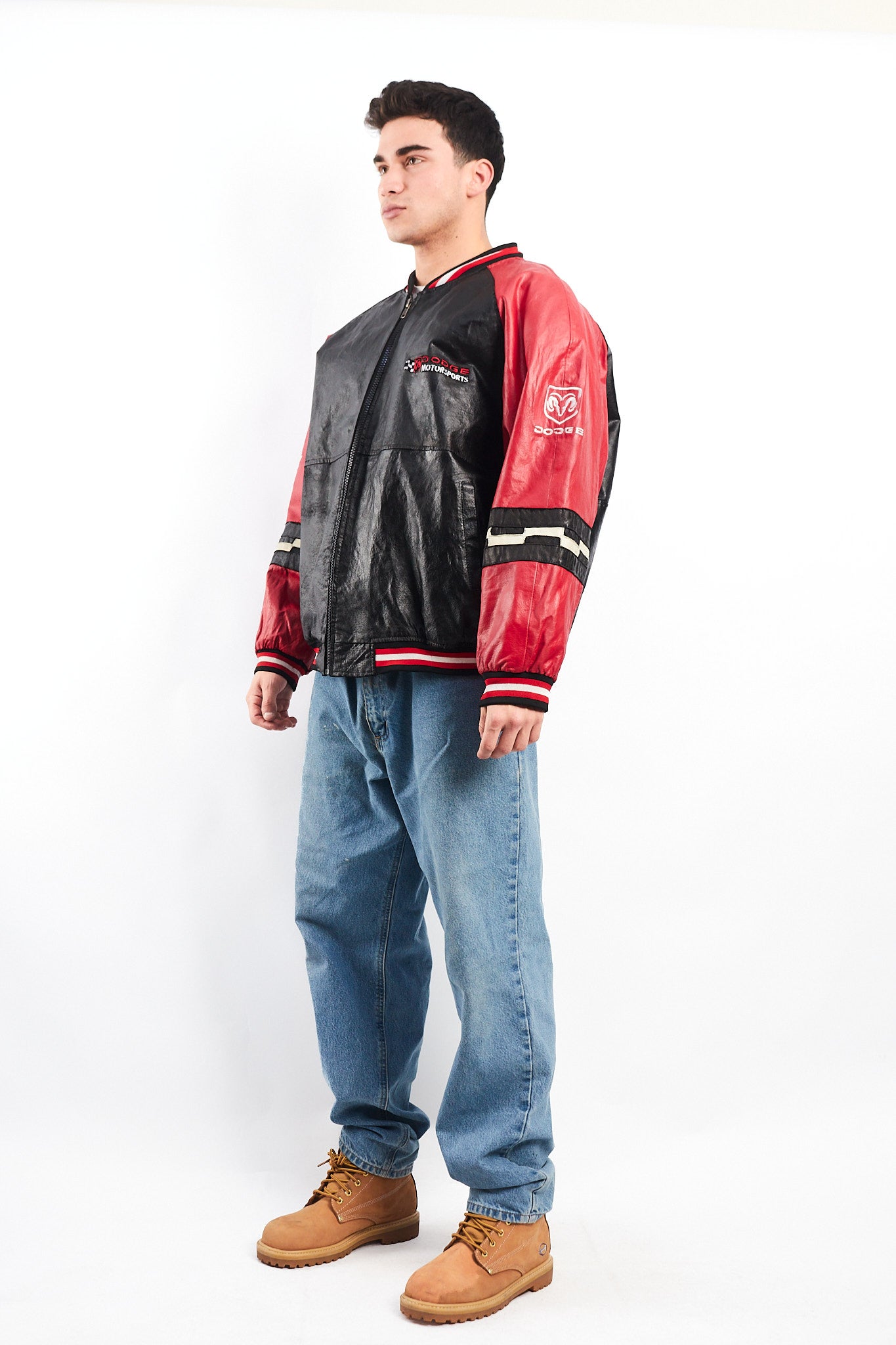 2000 Vintage Nascar Dodge Motorsports Leather Racing Jacket (L/XL)