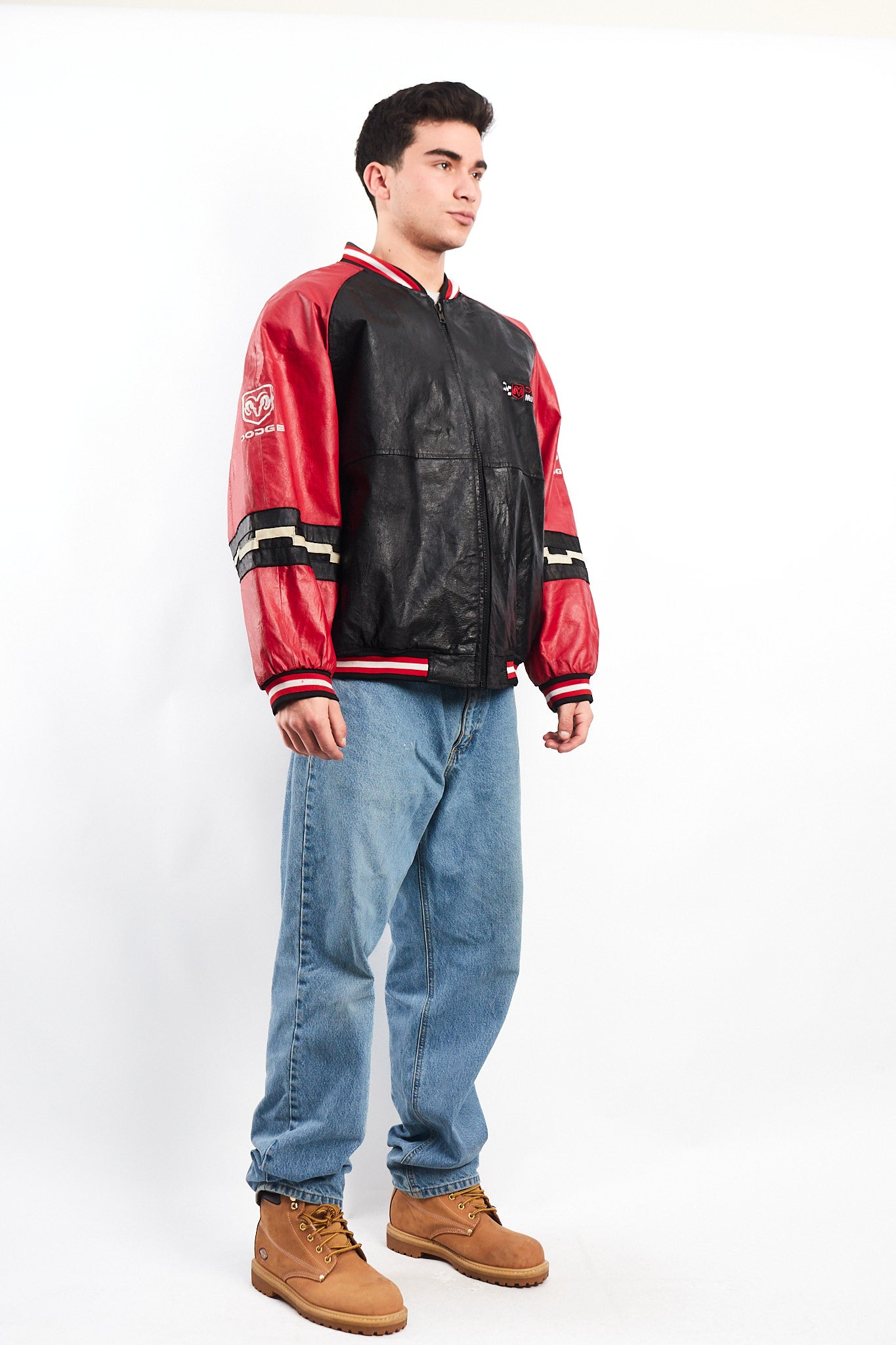 2000 Vintage Nascar Dodge Motorsports Leather Racing Jacket (L/XL)
