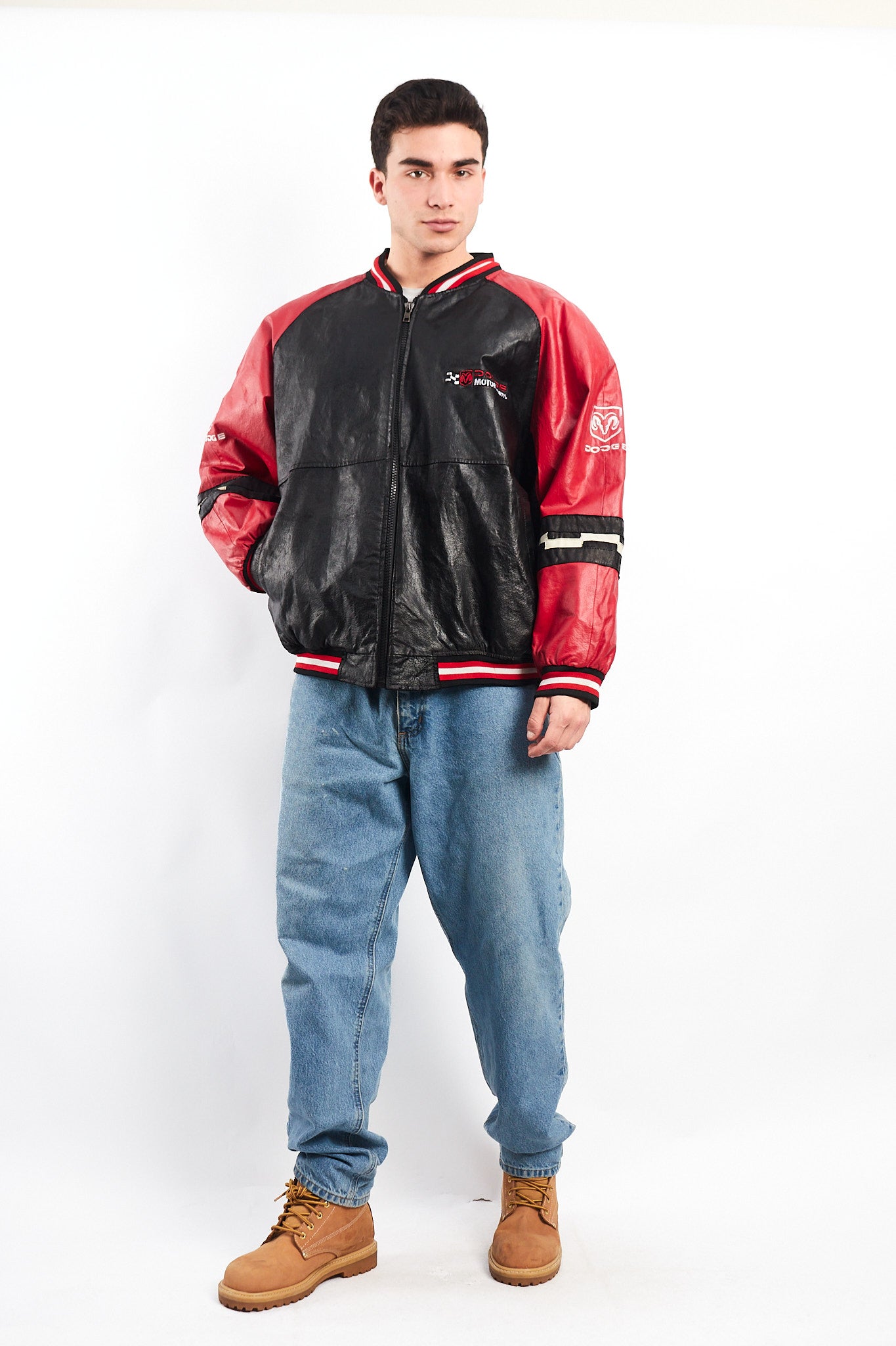 2000 Vintage Nascar Dodge Motorsports Leather Racing Jacket (L/XL)