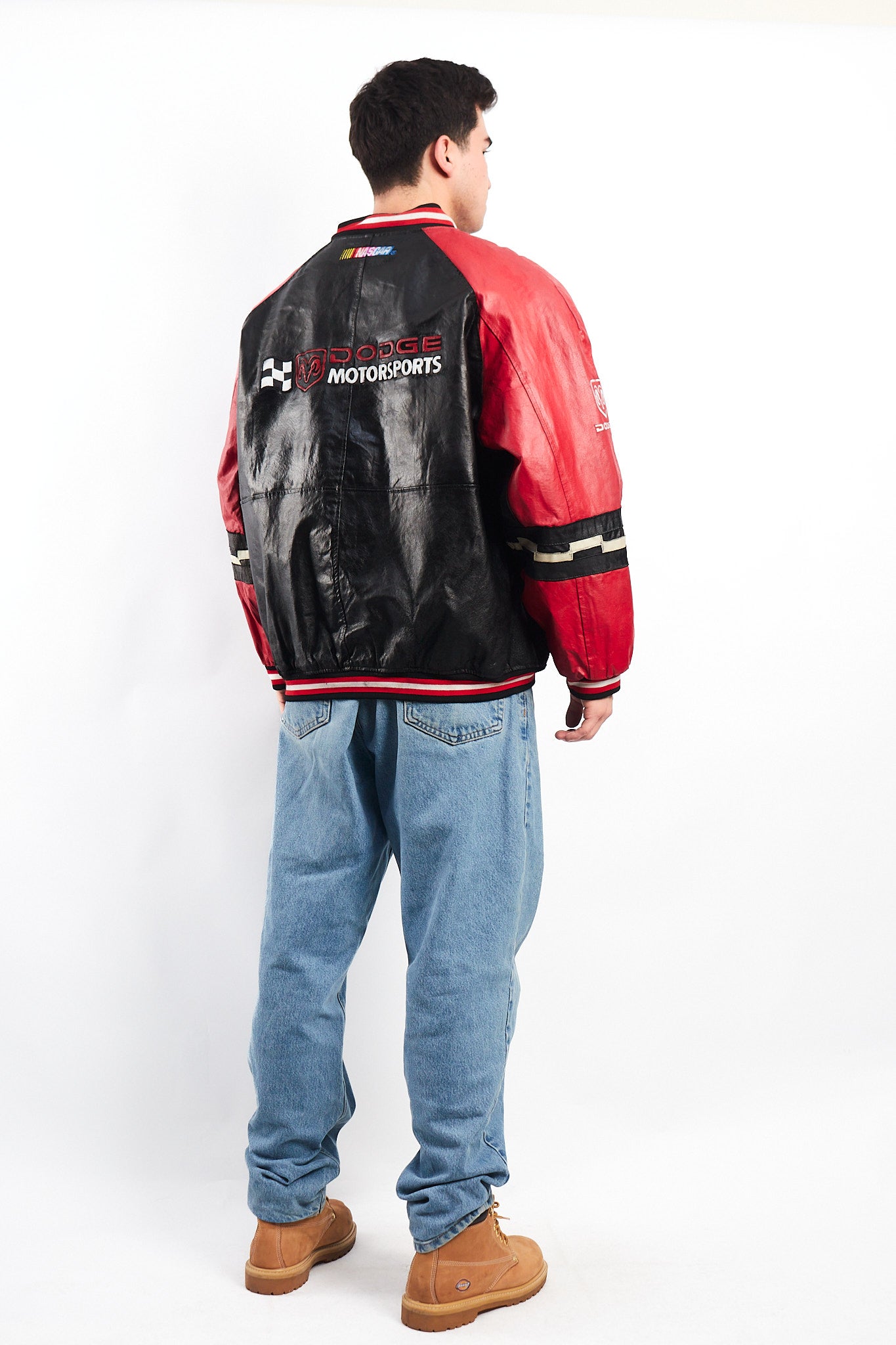 2000 Vintage Nascar Dodge Motorsports Leather Racing Jacket (L/XL)
