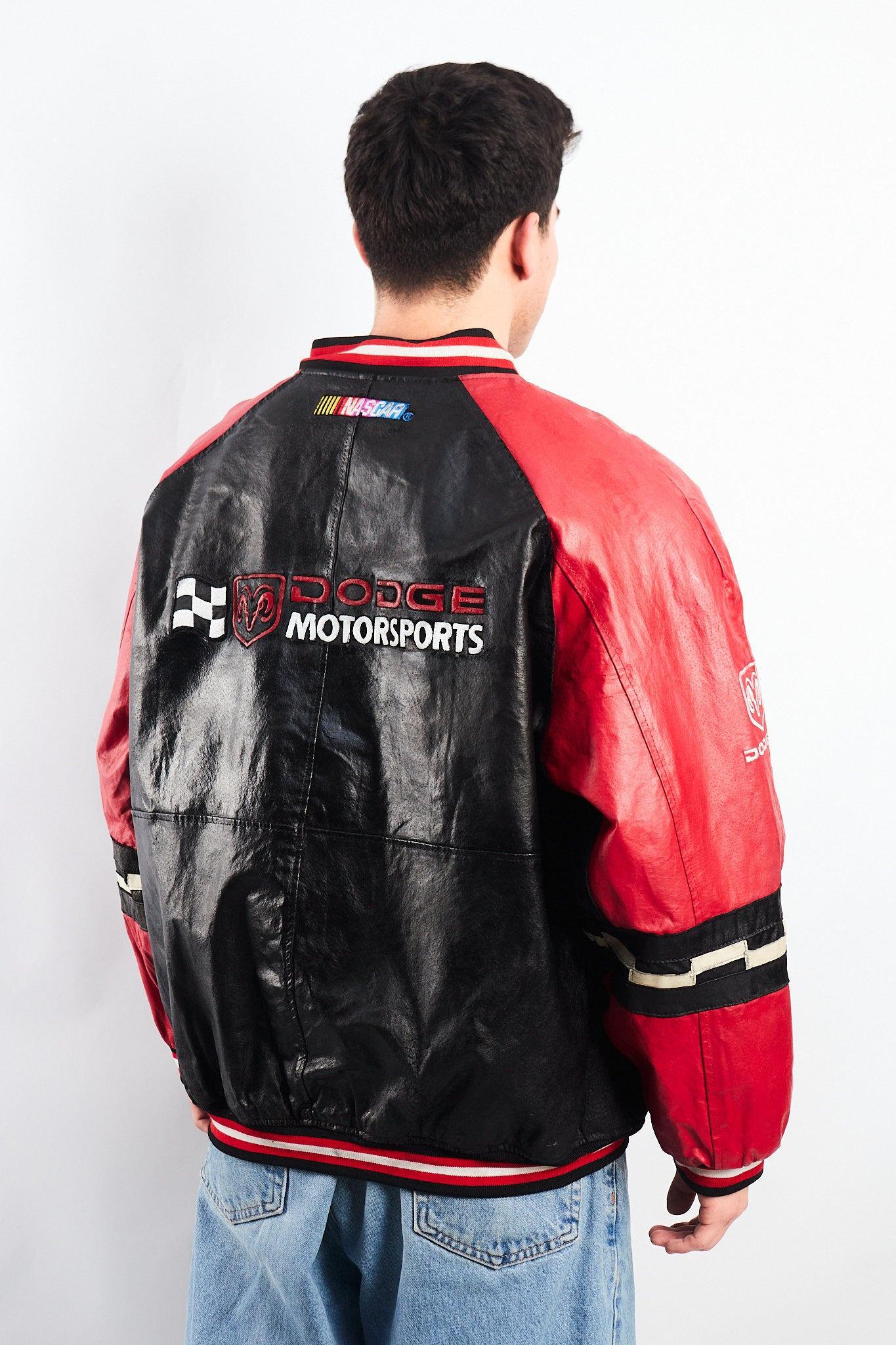 2000 Vintage Nascar Dodge Motorsports Leather Racing Jacket (L/XL)