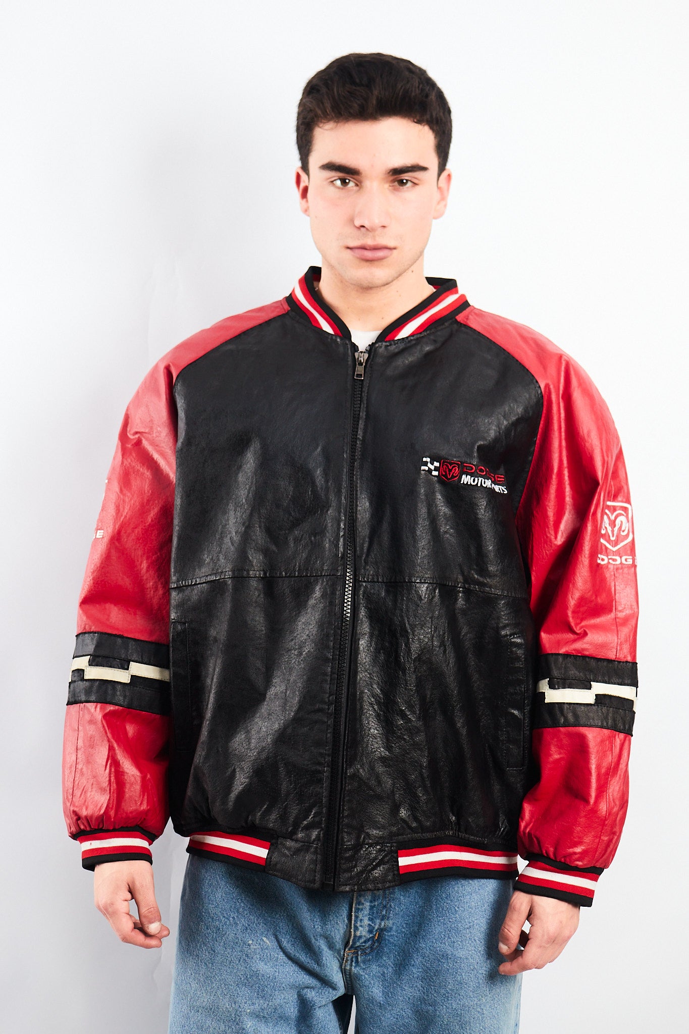 2000 Vintage Nascar Dodge Motorsports Leather Racing Jacket (L/XL)