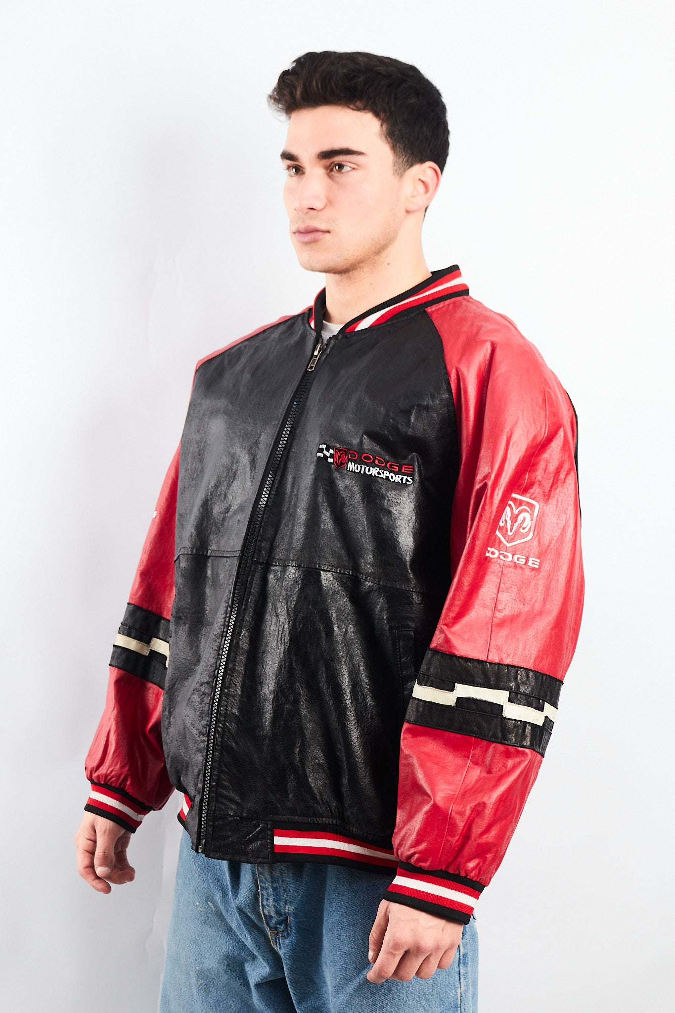 2000 Vintage Nascar Dodge Motorsports Leather Racing Jacket (L/XL)