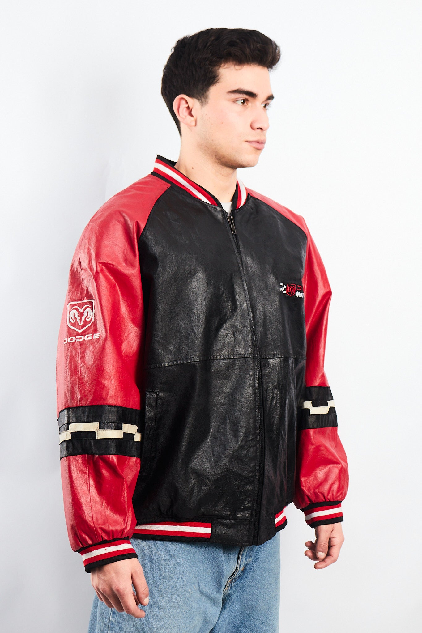 2000 Vintage Nascar Dodge Motorsports Leather Racing Jacket (L/XL)