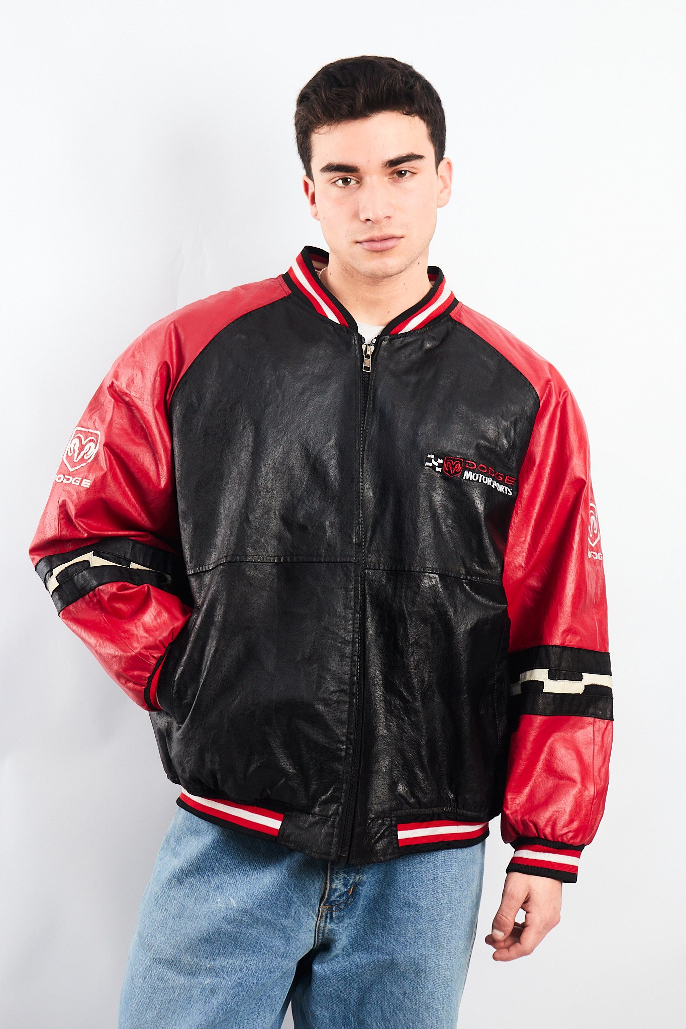 2000 Vintage Nascar Dodge Motorsports Leather Racing Jacket (L/XL)