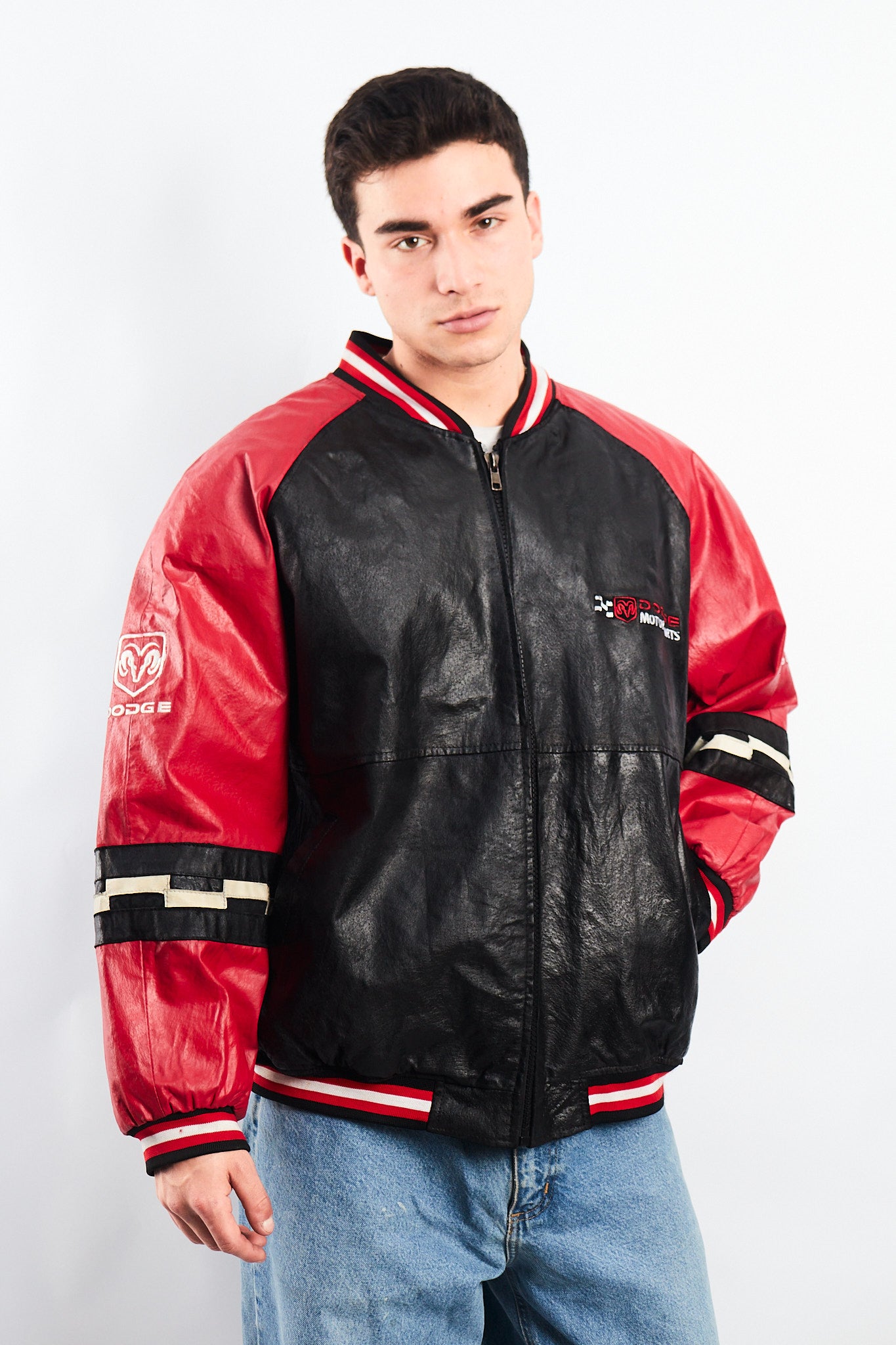 2000 Vintage Nascar Dodge Motorsports Leather Racing Jacket (L/XL)