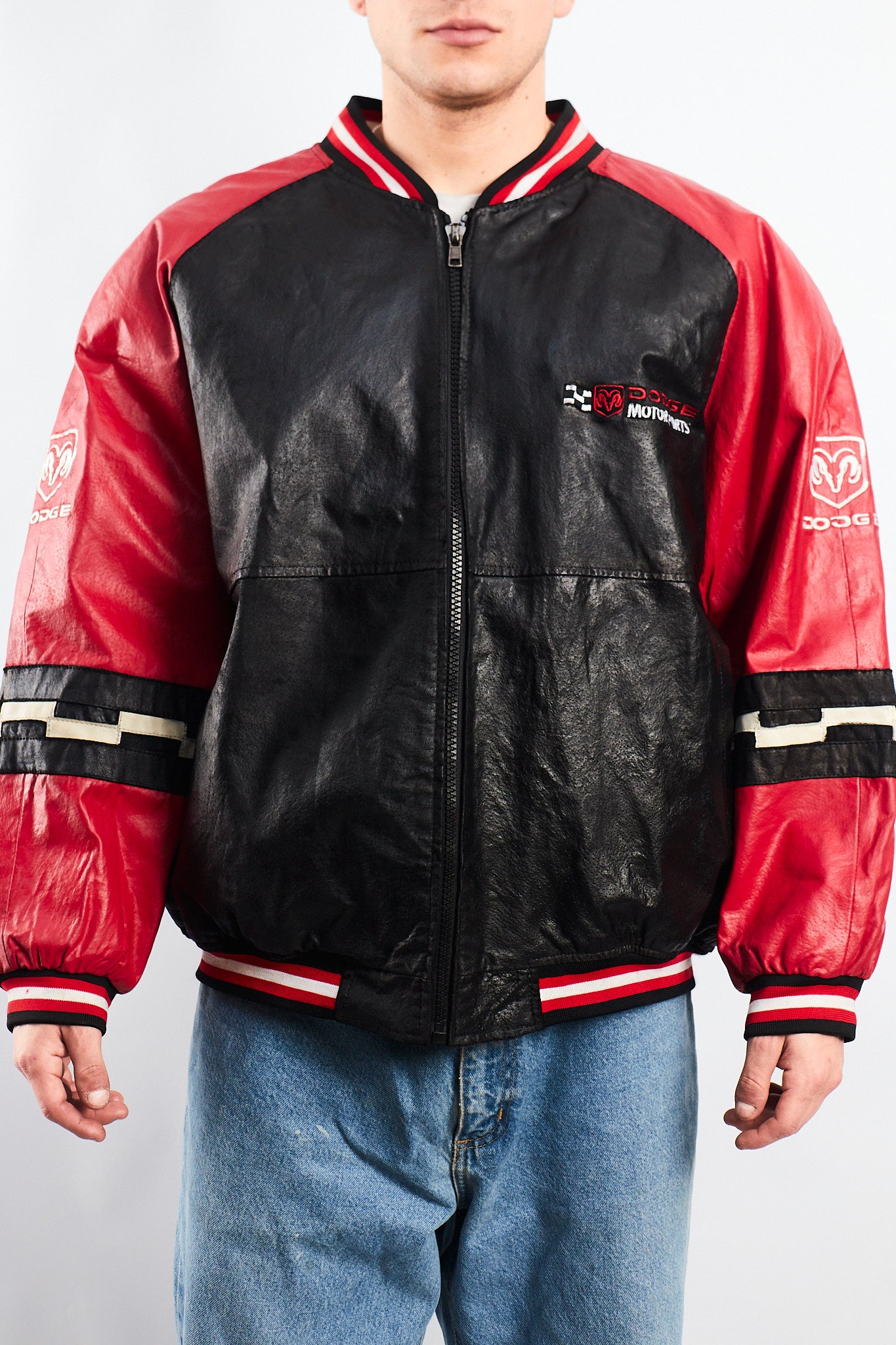 2000 Vintage Nascar Dodge Motorsports Leather Racing Jacket (L/XL)