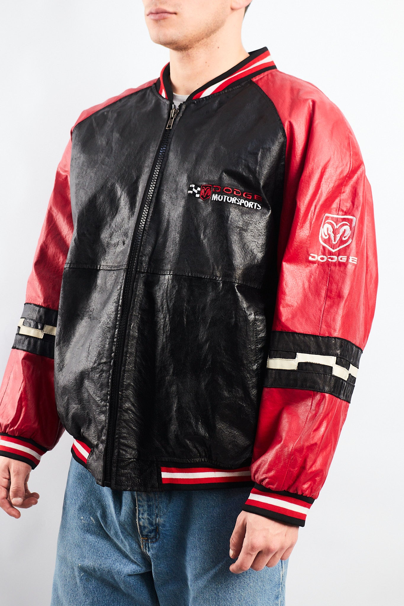 2000 Vintage Nascar Dodge Motorsports Leather Racing Jacket (L/XL)