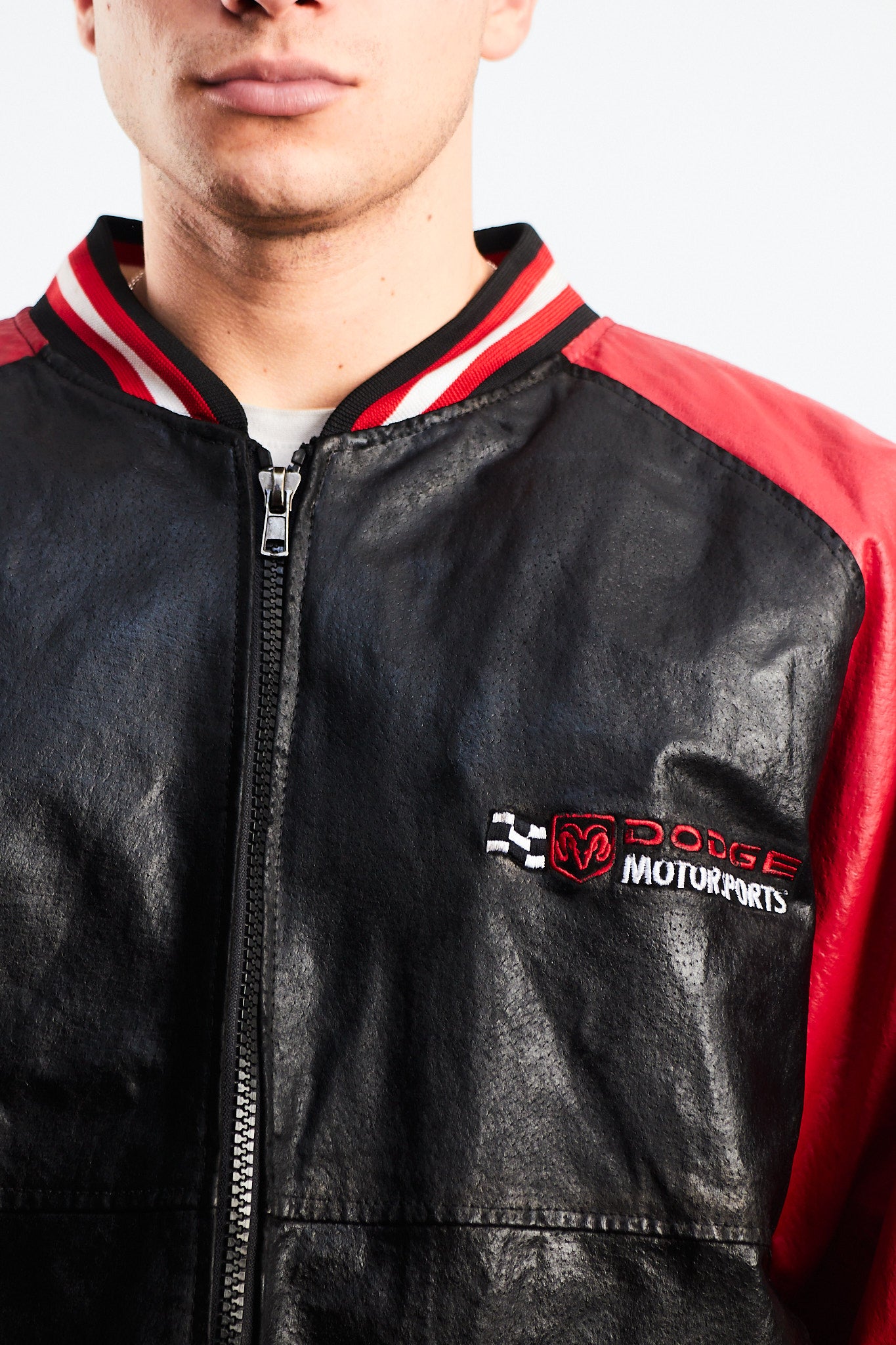 2000 Vintage Nascar Dodge Motorsports Leather Racing Jacket (L/XL)