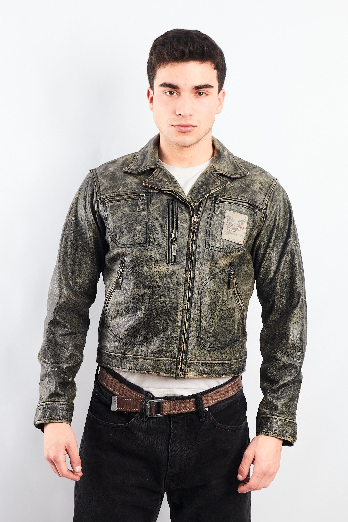 1990 Vintage Harley Davidson Distressed Leather Biker Jacket (S/M)