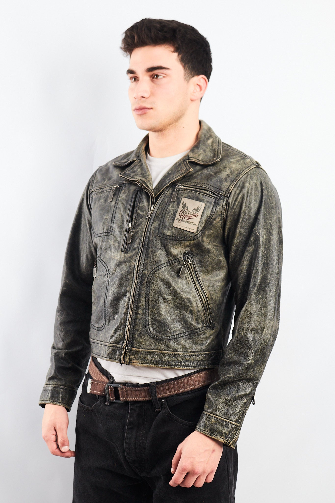 1990 Vintage Harley Davidson Distressed Leather Biker Jacket (S/M)