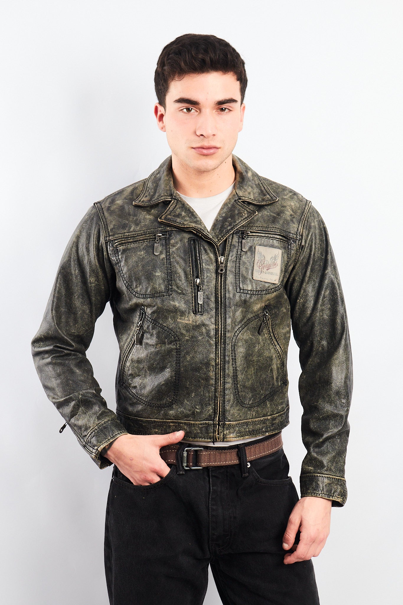 1990 Vintage Harley Davidson Distressed Leather Biker Jacket (S/M)
