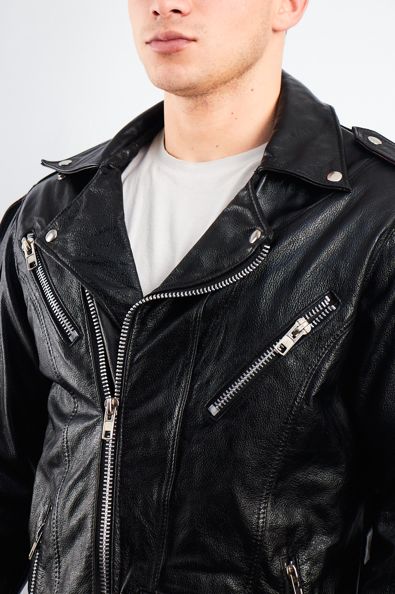 Vintage Heavy Leather Biker Jacket (M)