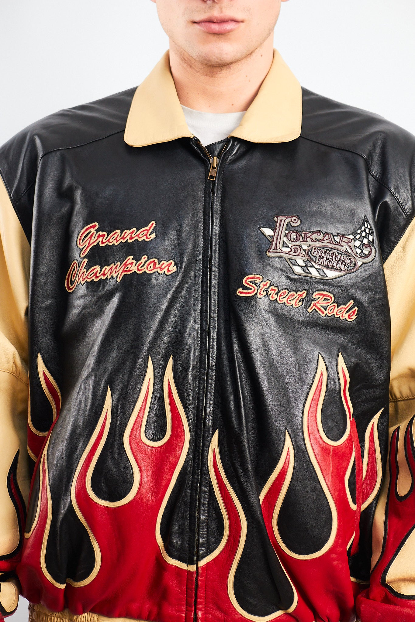 2000 Vintage Auto Expo Flames Leather Jacket (L/XL)