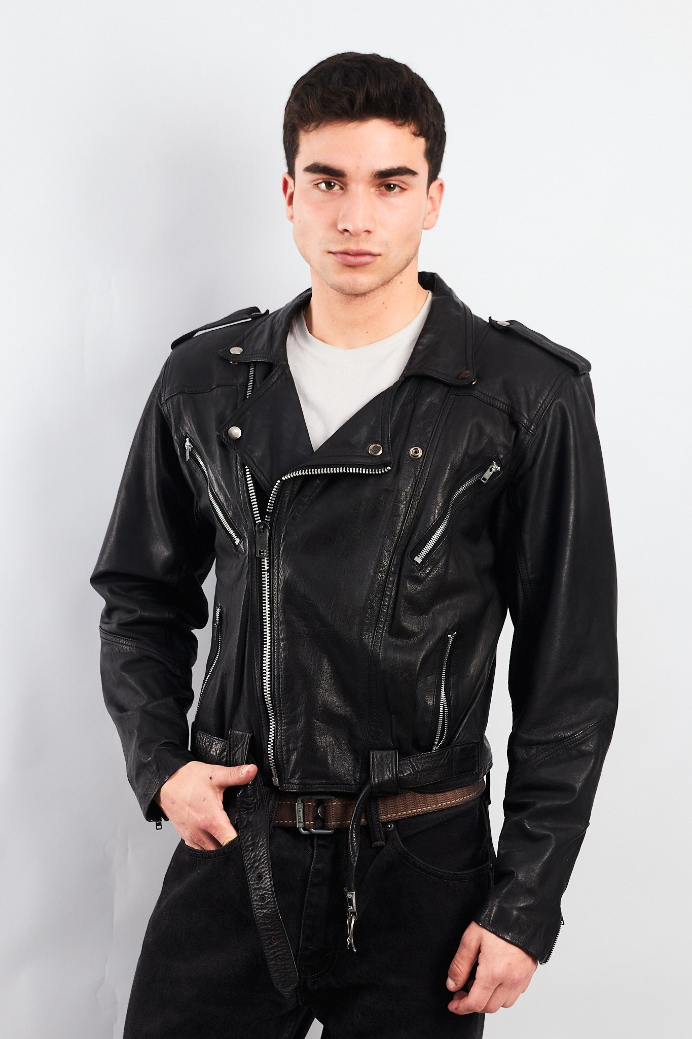 1990 Vintage Leather Biker Jacket (M/L)