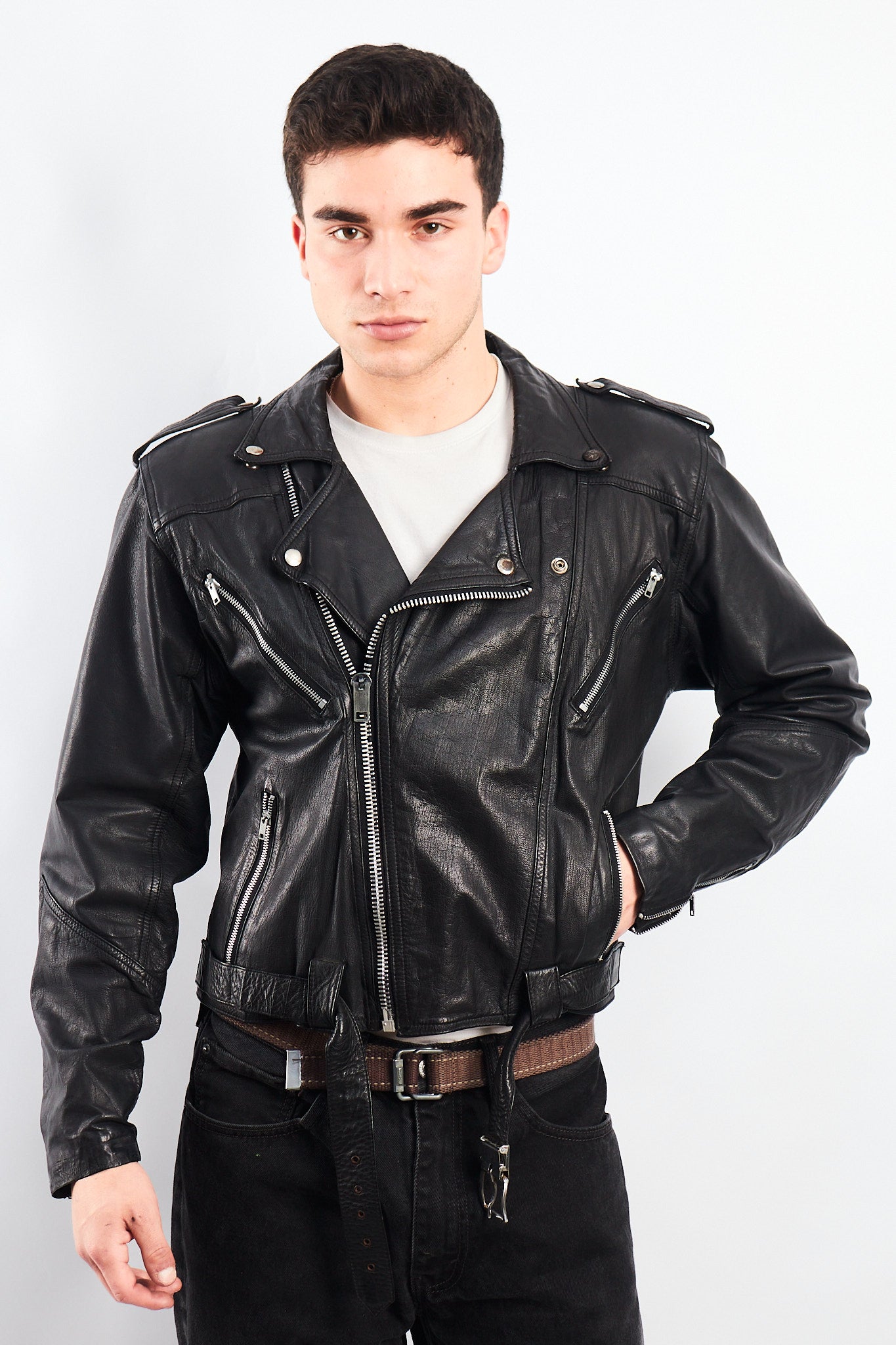 1990 Vintage Leather Biker Jacket (M/L)