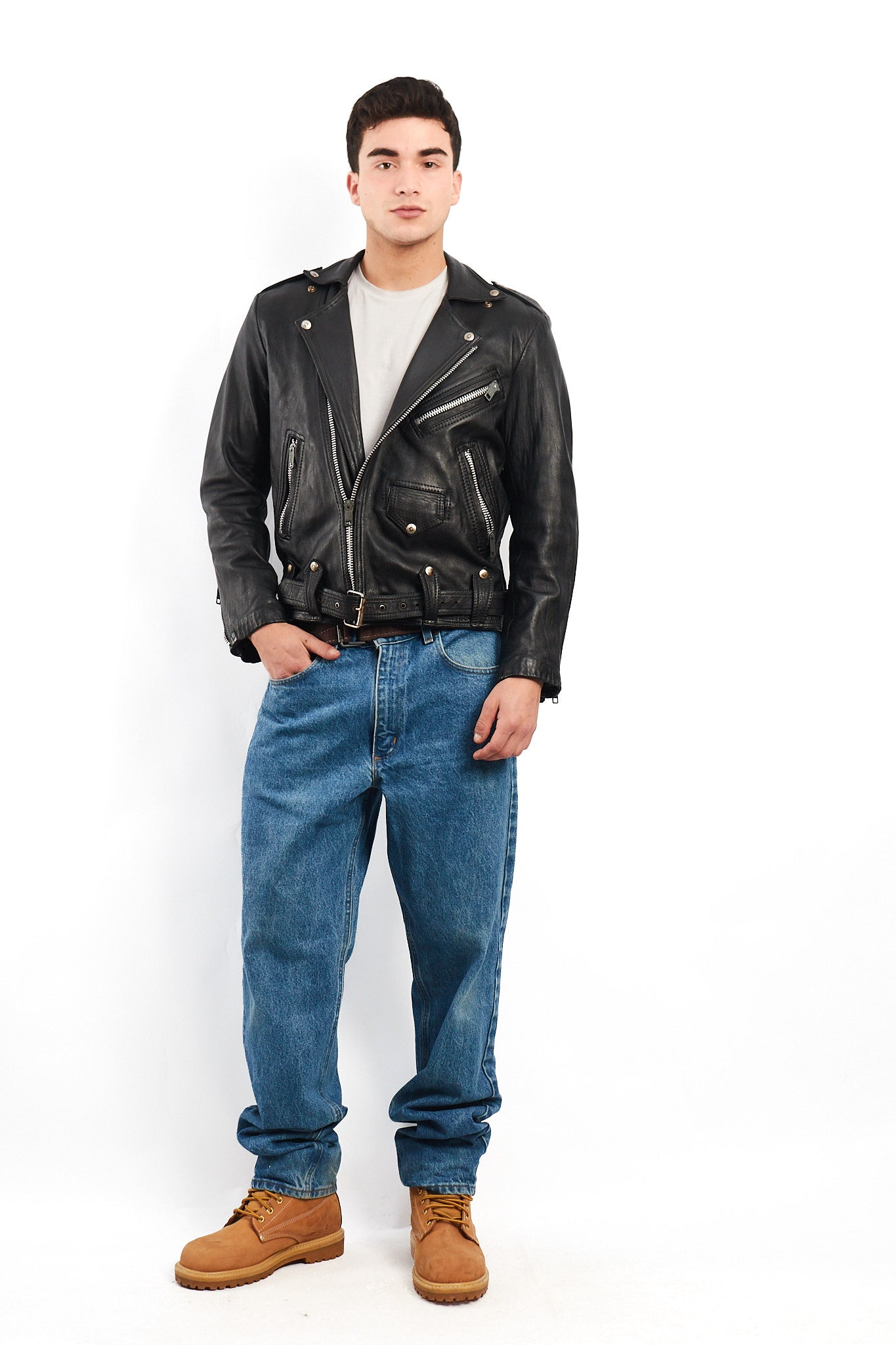 1990 Robert Talbott Leather Biker Jacket (S/M)