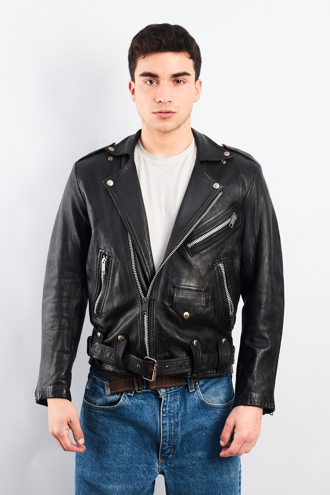 1990 Robert Talbott Leather Biker Jacket (S/M)