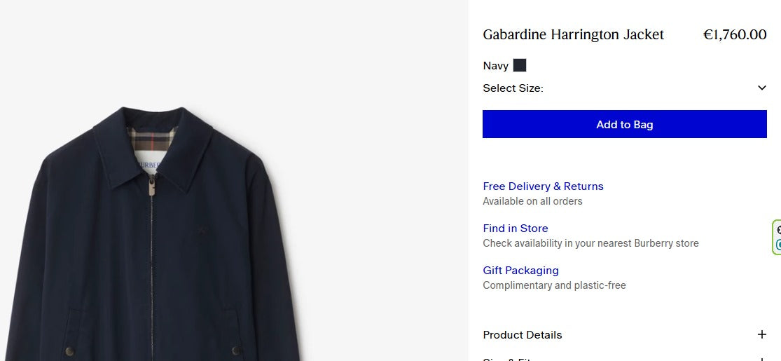 Vintage Burberry Navy Harrington Jacket (L/XL)