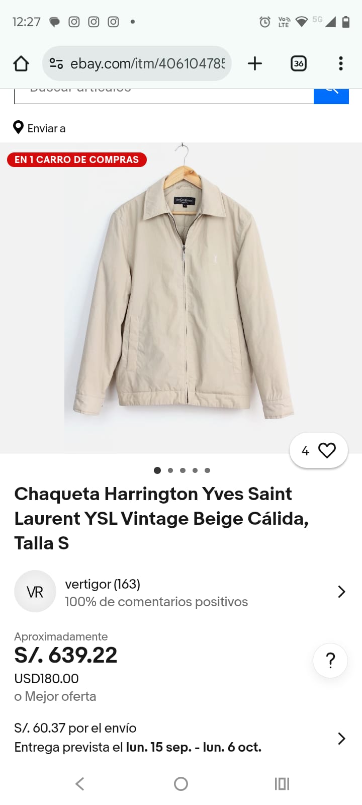 1990 Yve Saint Laurent Plaid Harrington Jacket (L)