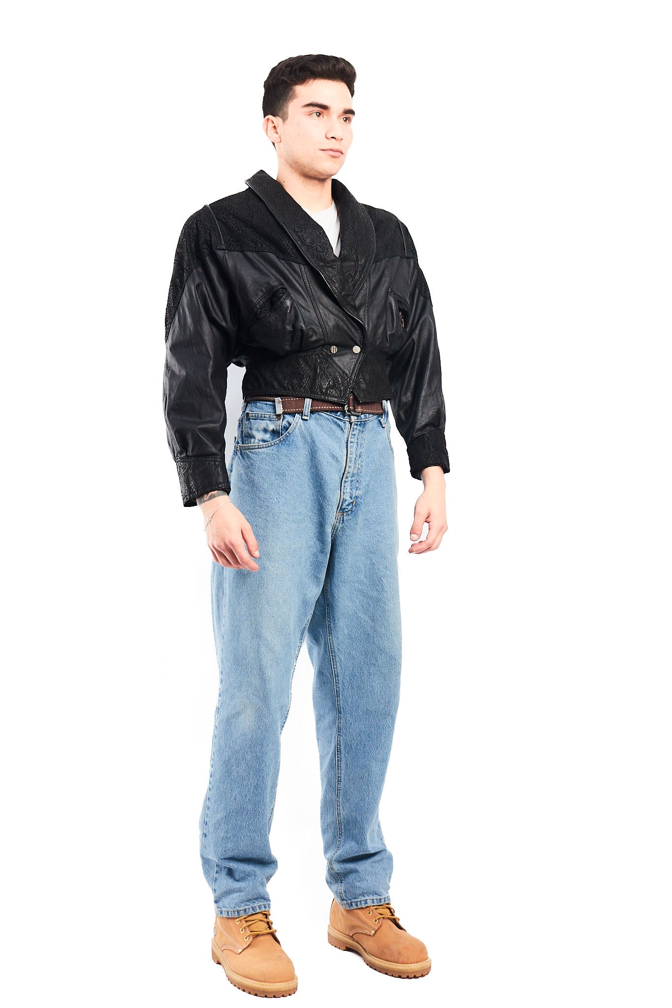 1990 Chia Leather Animal Print Crop Bomber Jacket (XS)