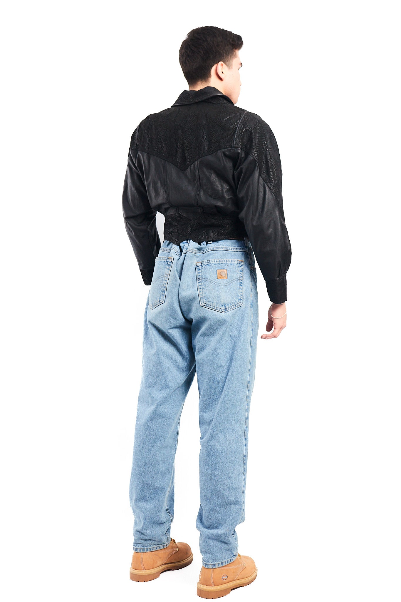 1990 Chia Leather Animal Print Crop Bomber Jacket (XS)