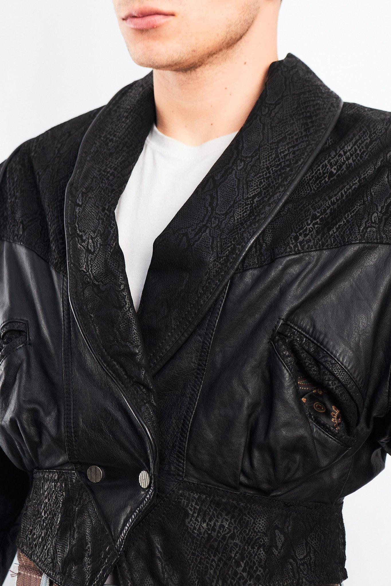 1990 Chia Leather Animal Print Crop Bomber Jacket (XS)