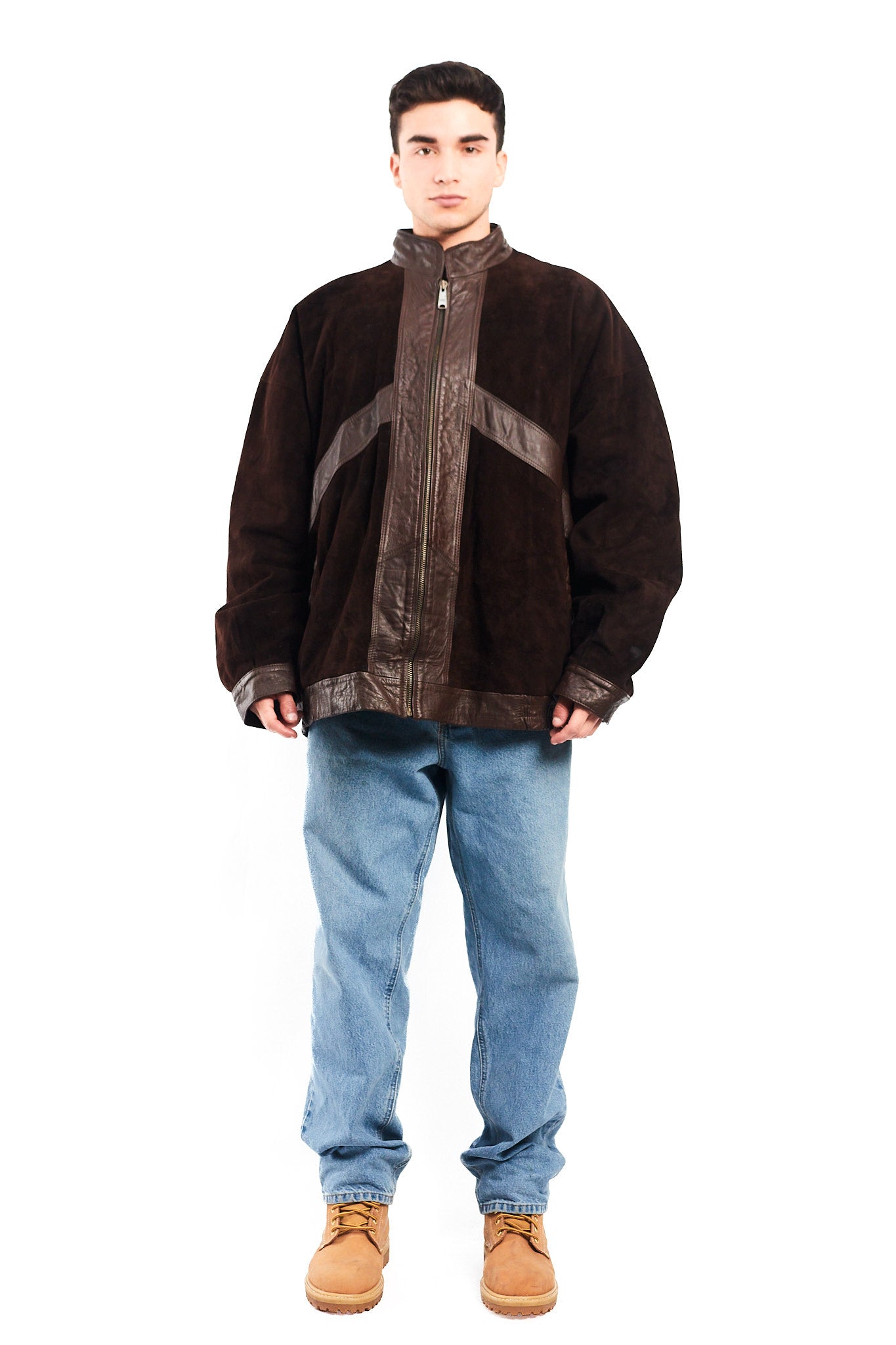 1990 Vintage Cowhide and Suede Leather Bomber Jacket (XL/XXL)