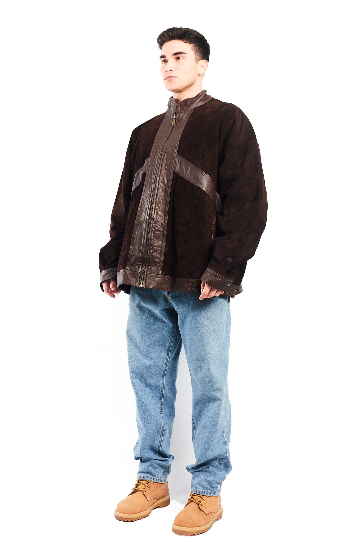 1990 Vintage Cowhide and Suede Leather Bomber Jacket (XL/XXL)