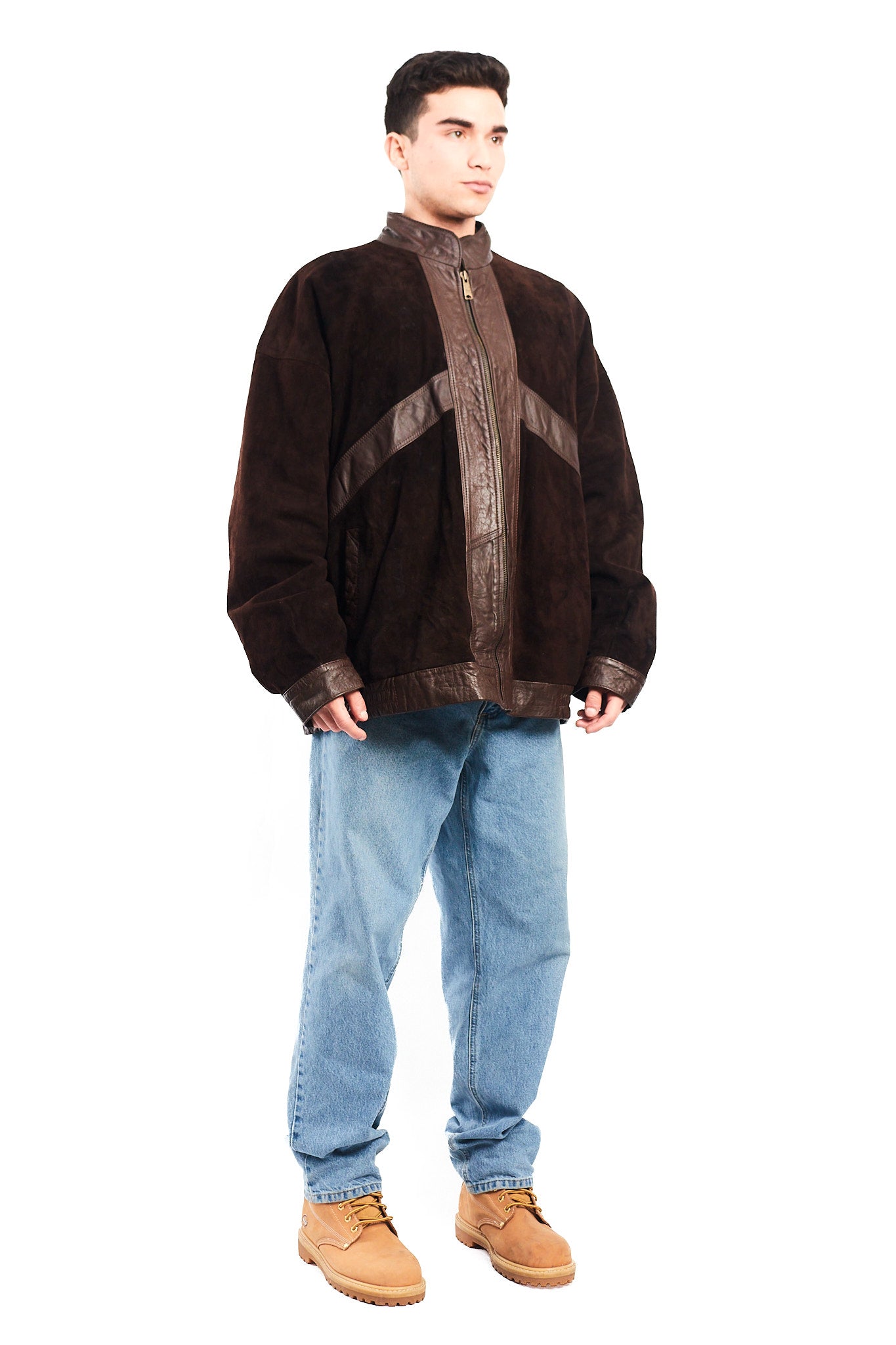 1990 Vintage Cowhide and Suede Leather Bomber Jacket (XL/XXL)