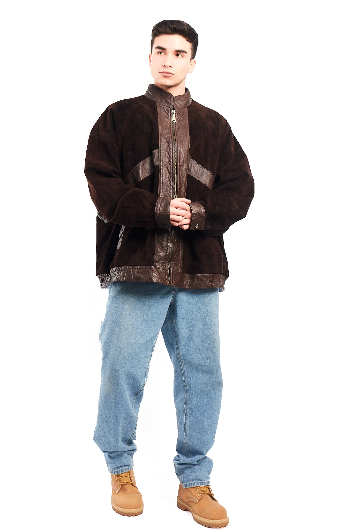 1990 Vintage Cowhide and Suede Leather Bomber Jacket (XL/XXL)