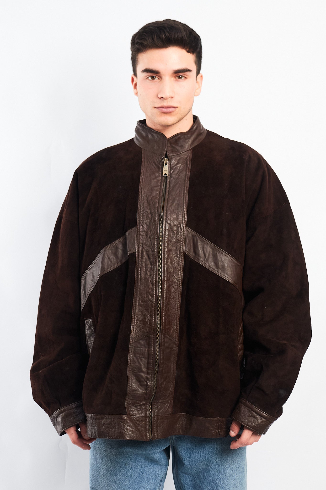 1990 Vintage Cowhide and Suede Leather Bomber Jacket (XL/XXL)