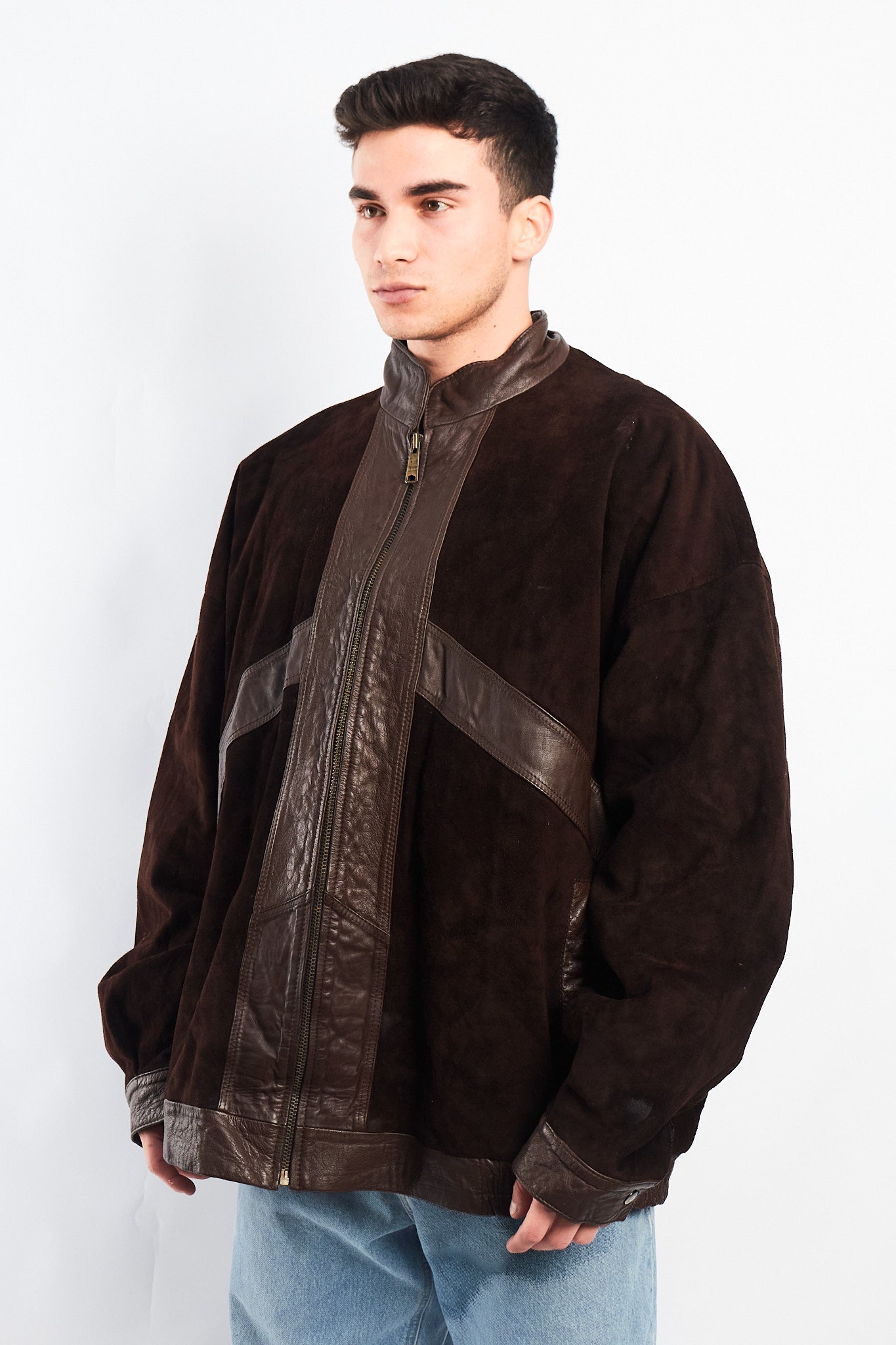 1990 Vintage Cowhide and Suede Leather Bomber Jacket (XL/XXL)