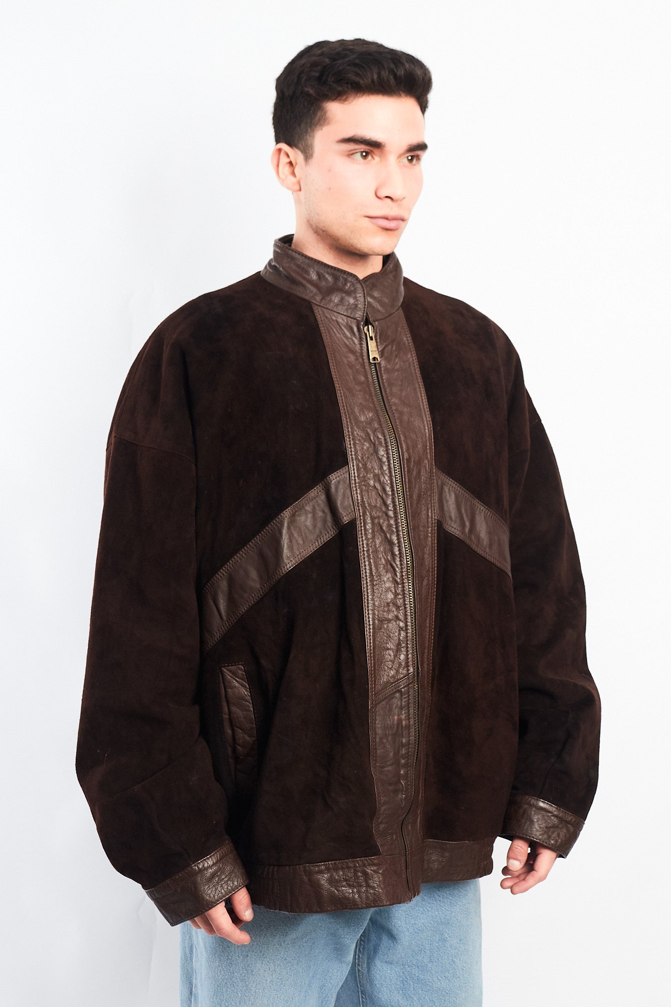1990 Vintage Cowhide and Suede Leather Bomber Jacket (XL/XXL)