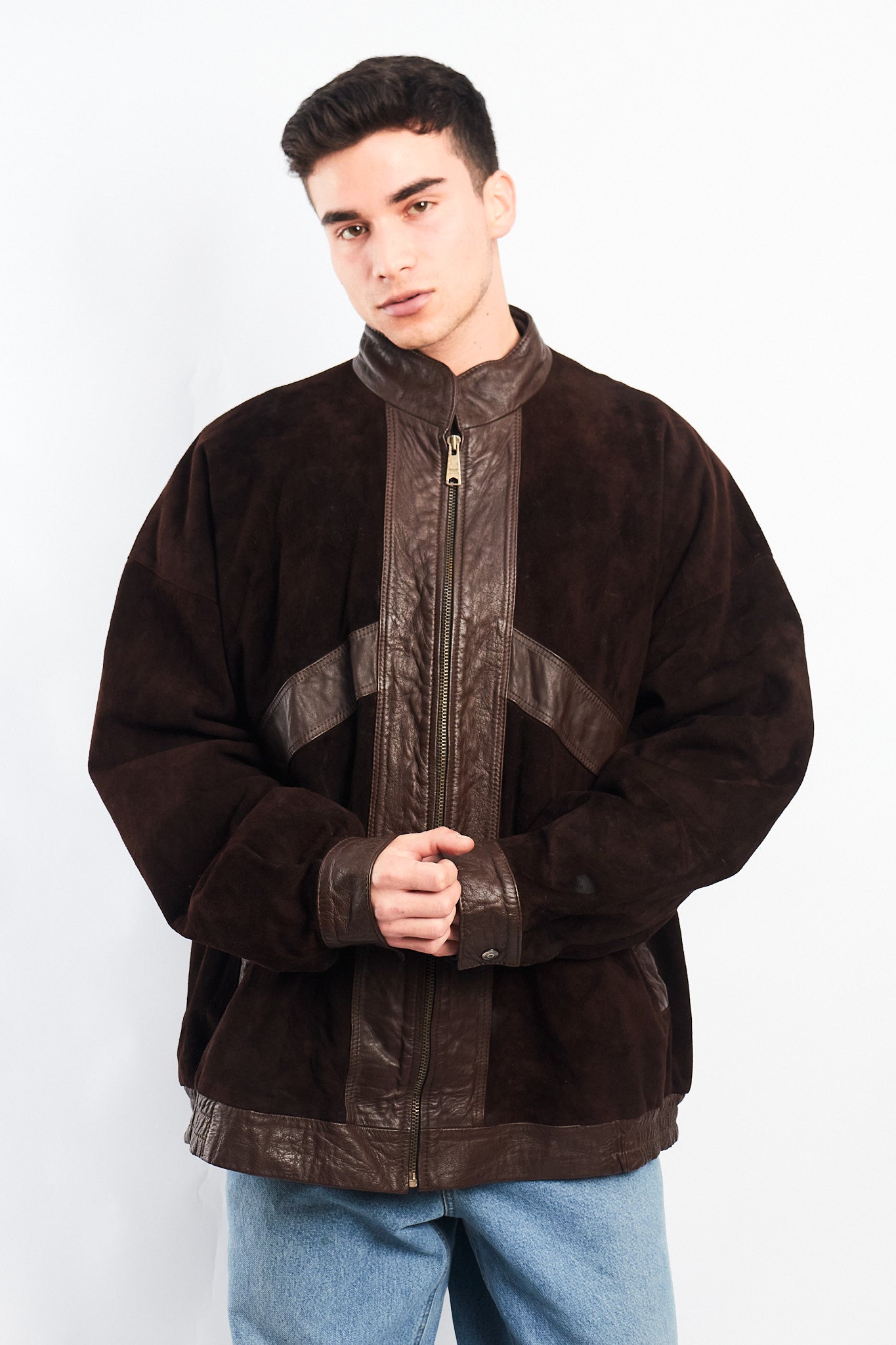 1990 Vintage Cowhide and Suede Leather Bomber Jacket (XL/XXL)