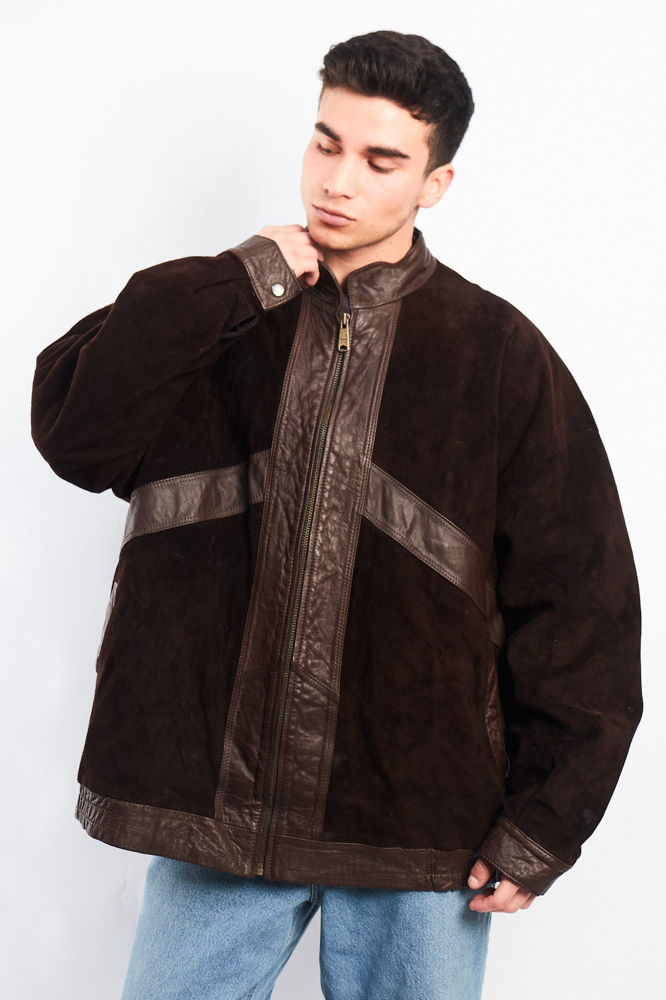 1990 Vintage Cowhide and Suede Leather Bomber Jacket (XL/XXL)