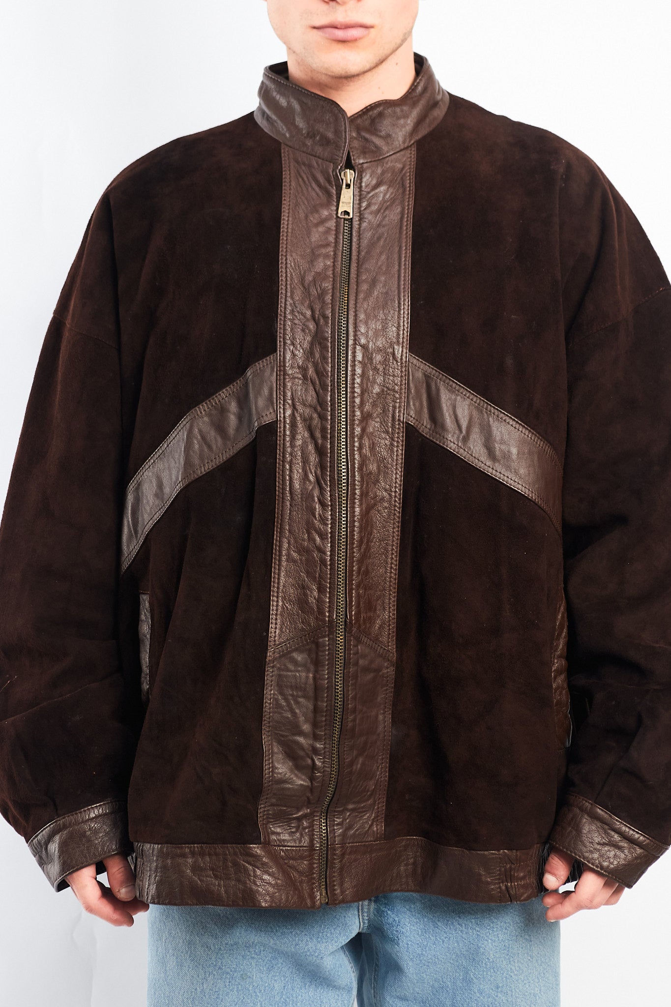 1990 Vintage Cowhide and Suede Leather Bomber Jacket (XL/XXL)