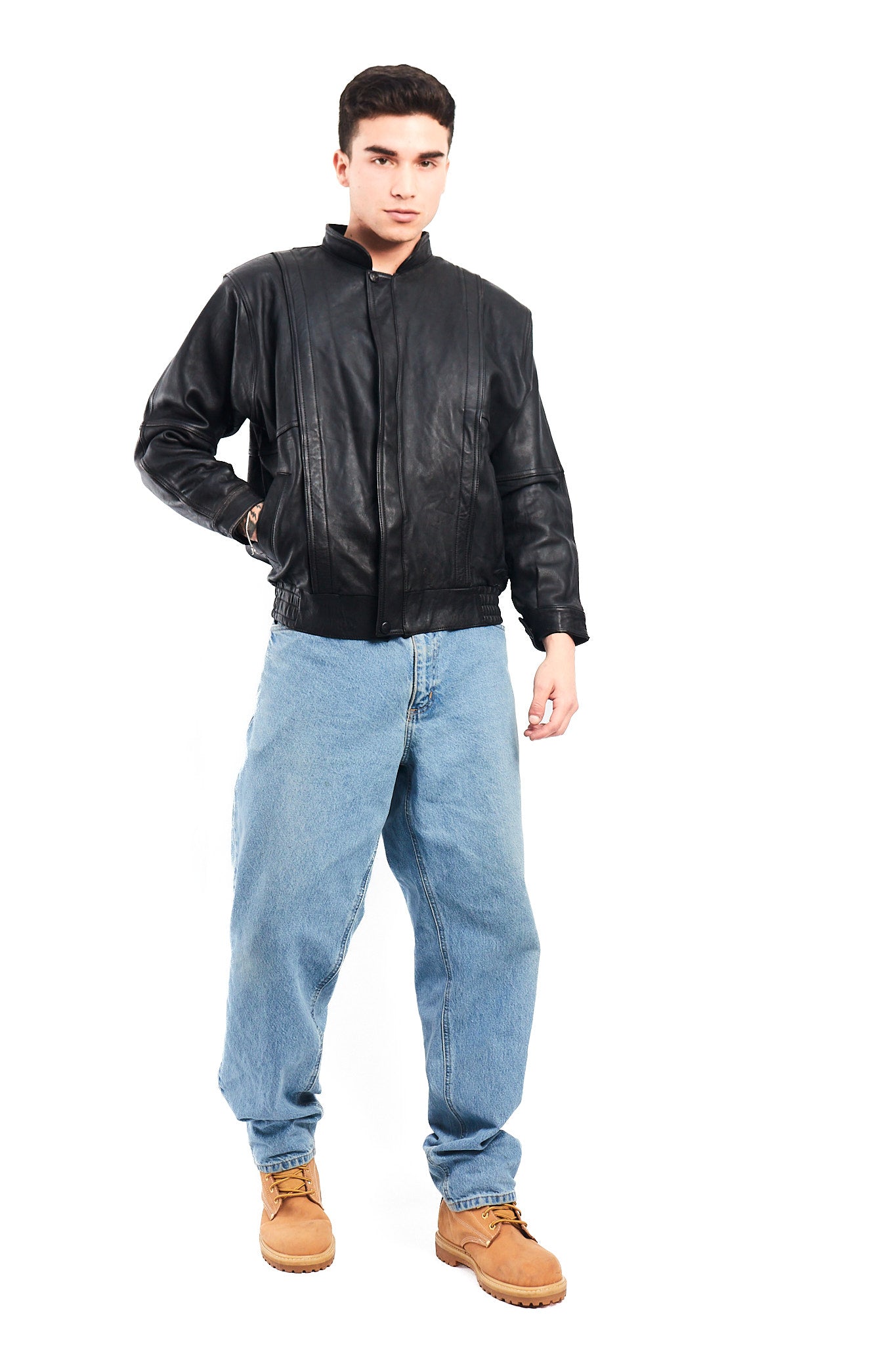 1990 Vintage Cowhide Leather Bomber Jacket (S/M)