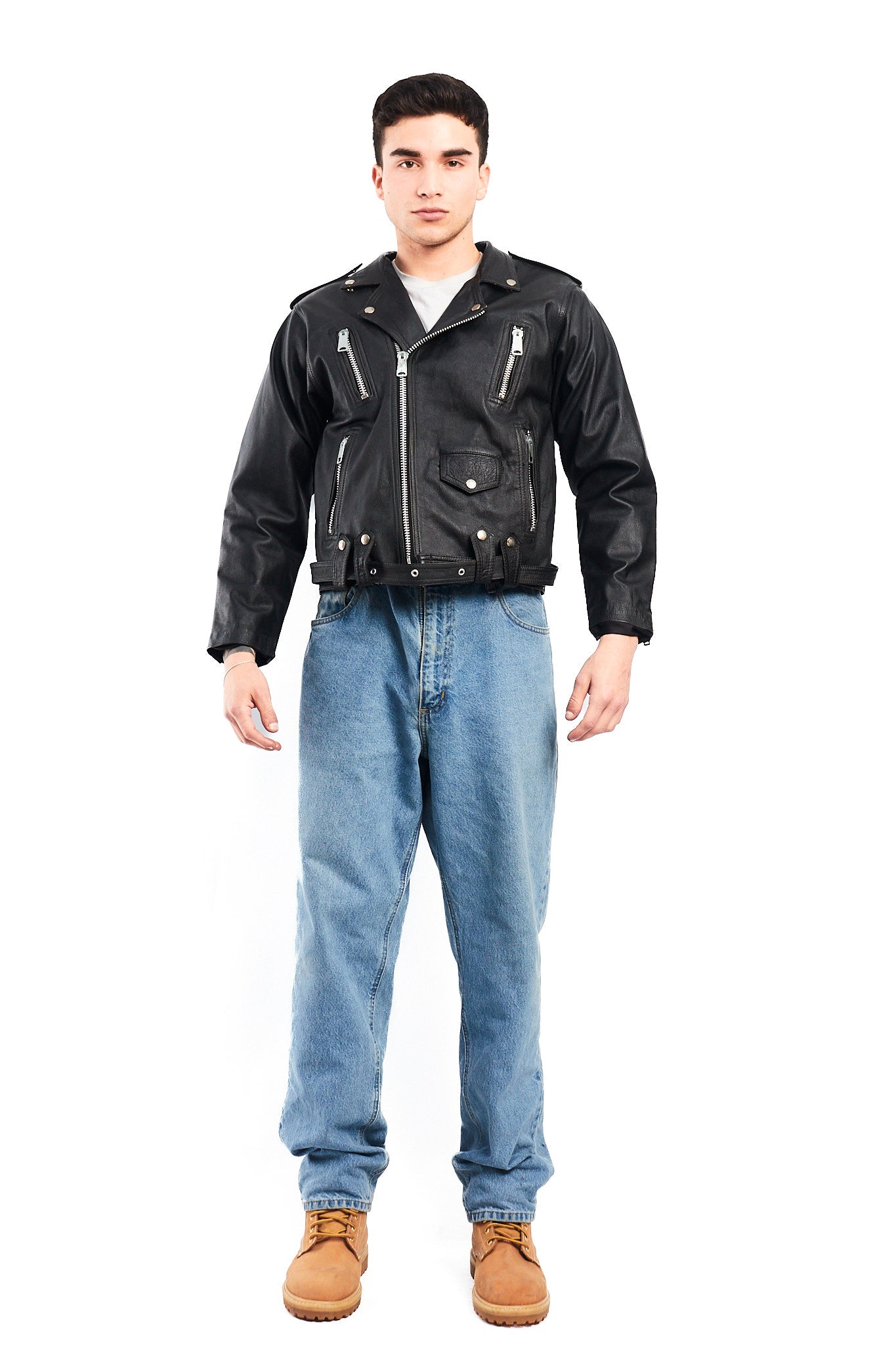 1990 Vintage Leather Biker Jacket (S/M)