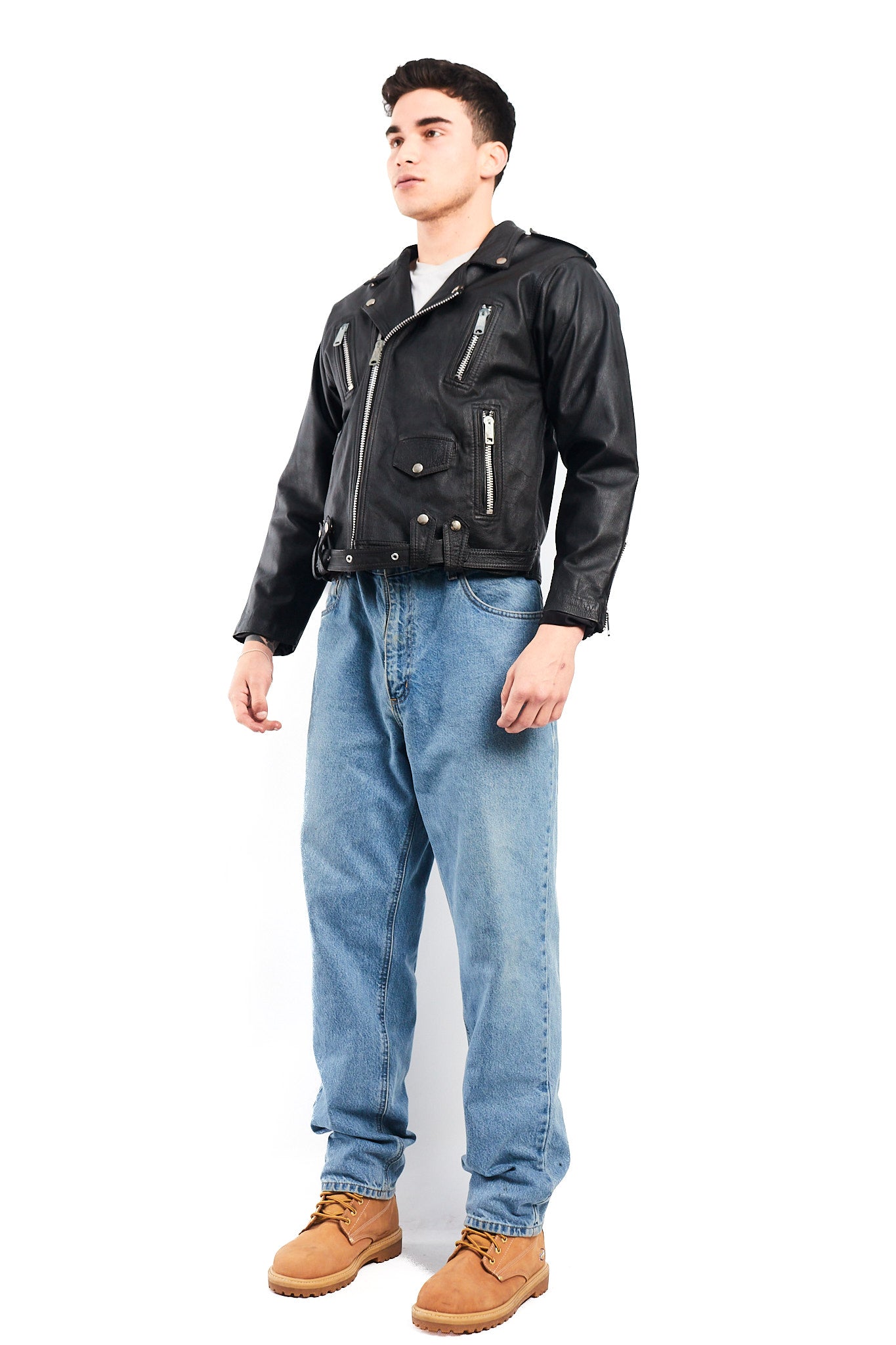1990 Vintage Leather Biker Jacket (S/M)