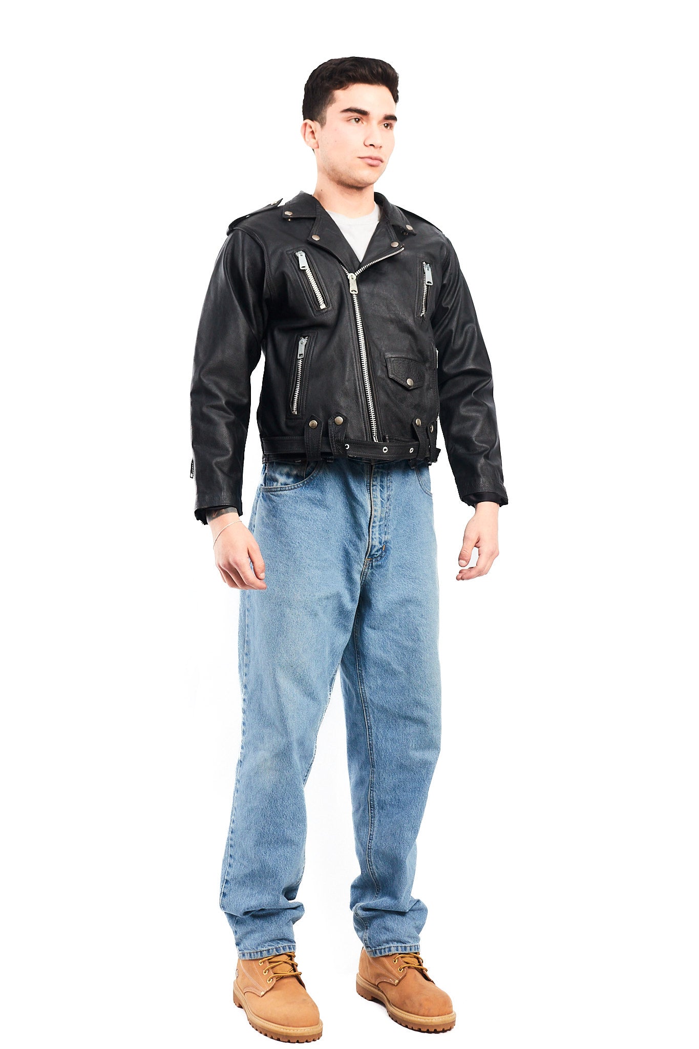 1990 Vintage Leather Biker Jacket (S/M)