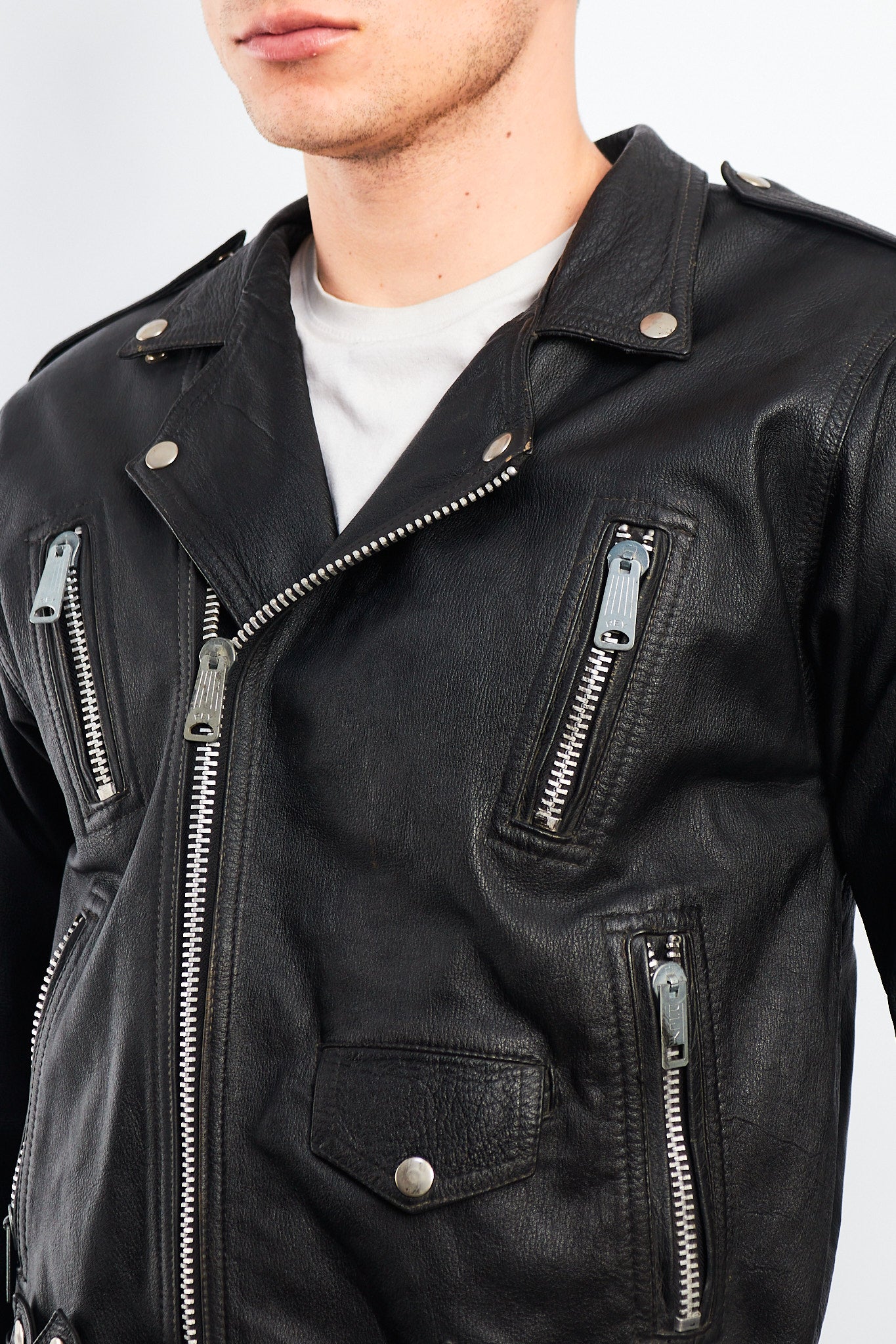 1990 Vintage Leather Biker Jacket (S/M)