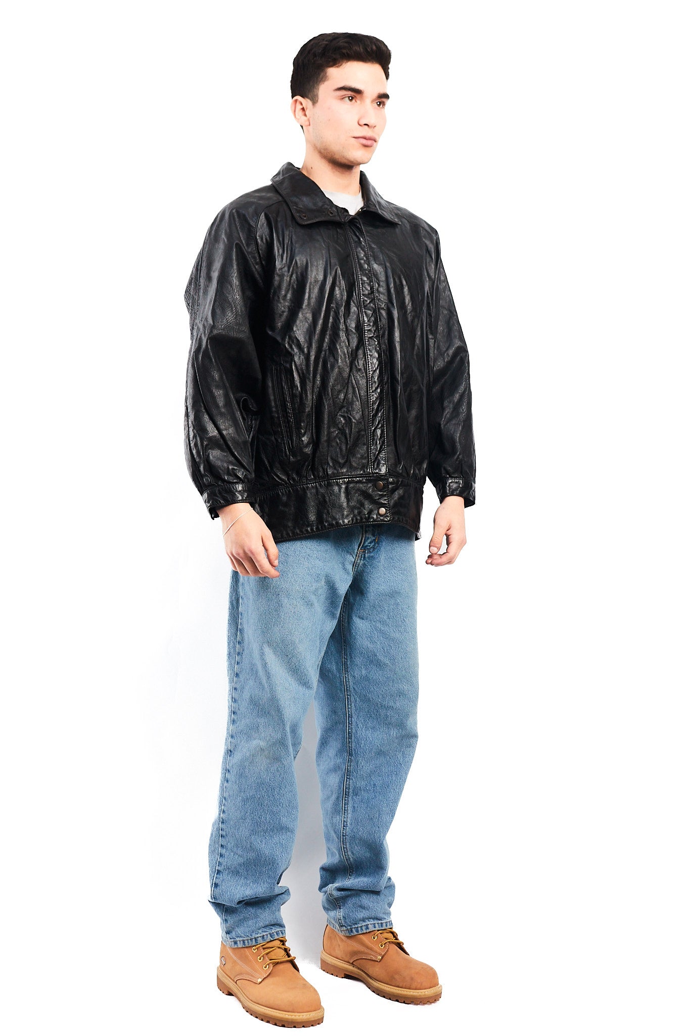1990 Vintage Waves Print Leather Bomber Jacket (M/L)